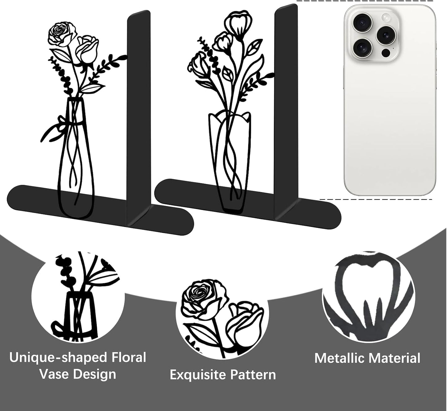 Floral Metal Bookends / Flower / Set of 4