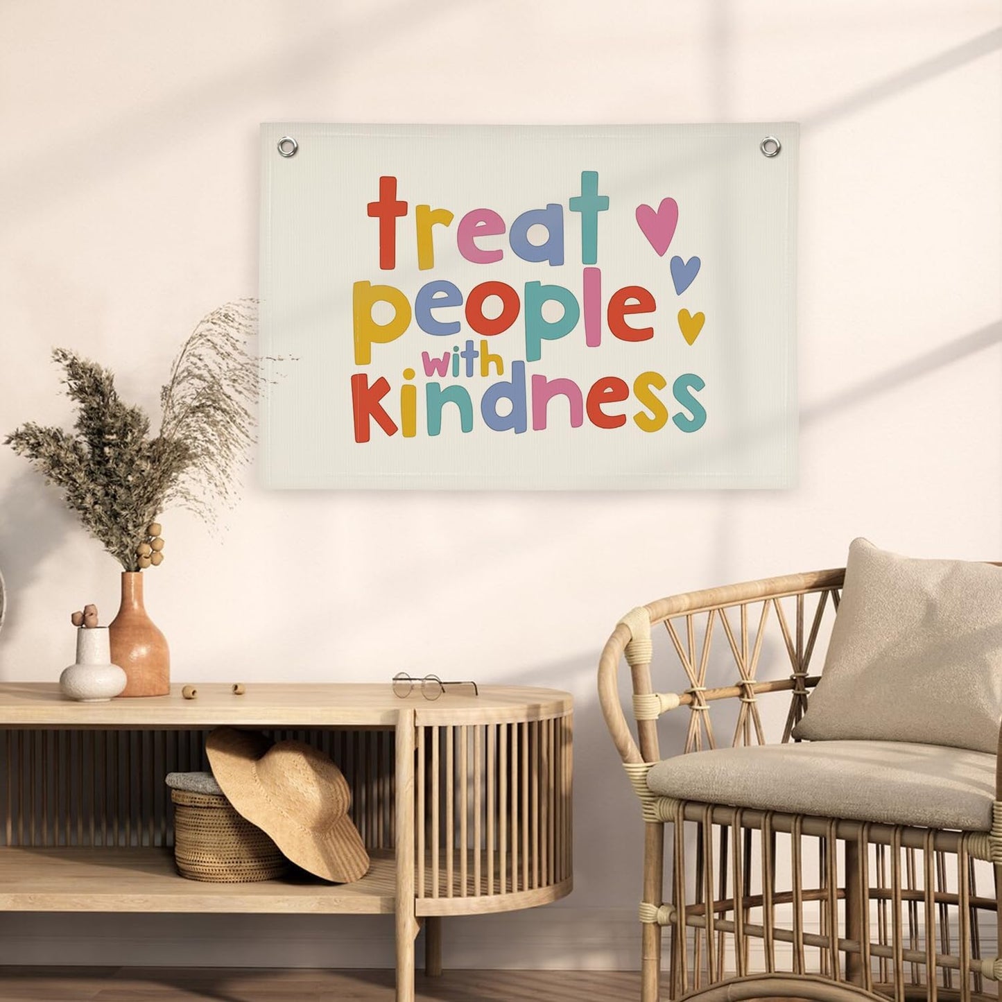 Boho Classroom Decor for Teacher Canvas Banner Tapestry / Treat People with Kindness