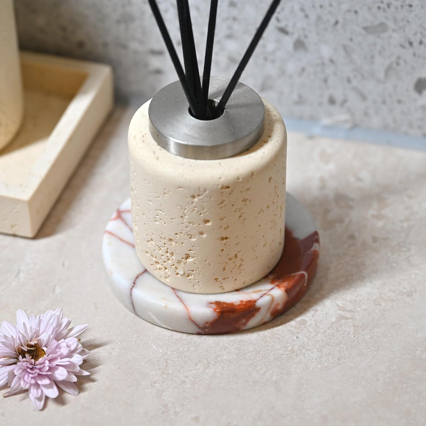 Small Trinket Tray for Rings Earrings Bracelets / Pink Red Calacatta Viola