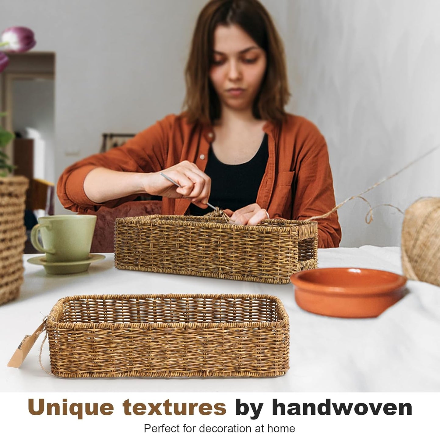 Resin Wicker Toilet Paper Basket / Small / Tan / Natural