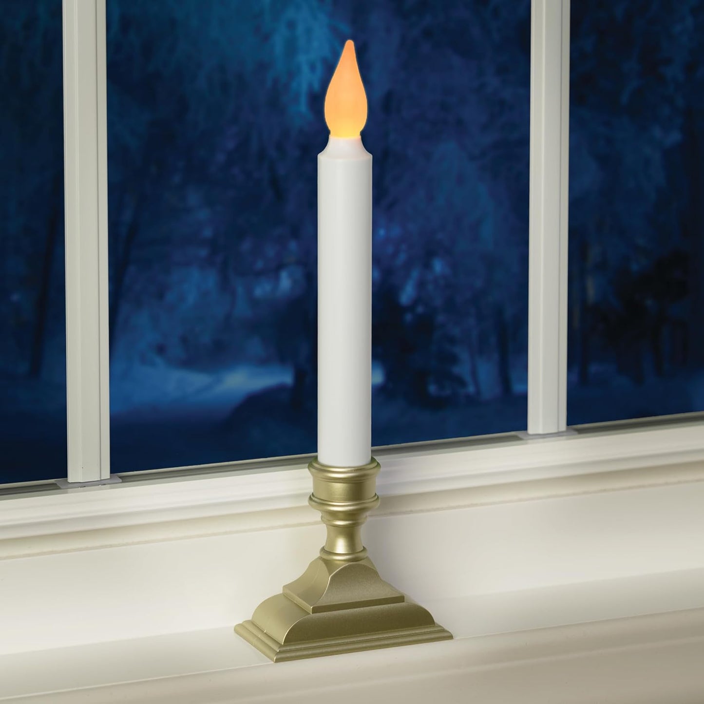 Battery Operated LED Window Candles with Timer, Pewter | Flickering Amber Flame, Flameless Christmas Window Sill