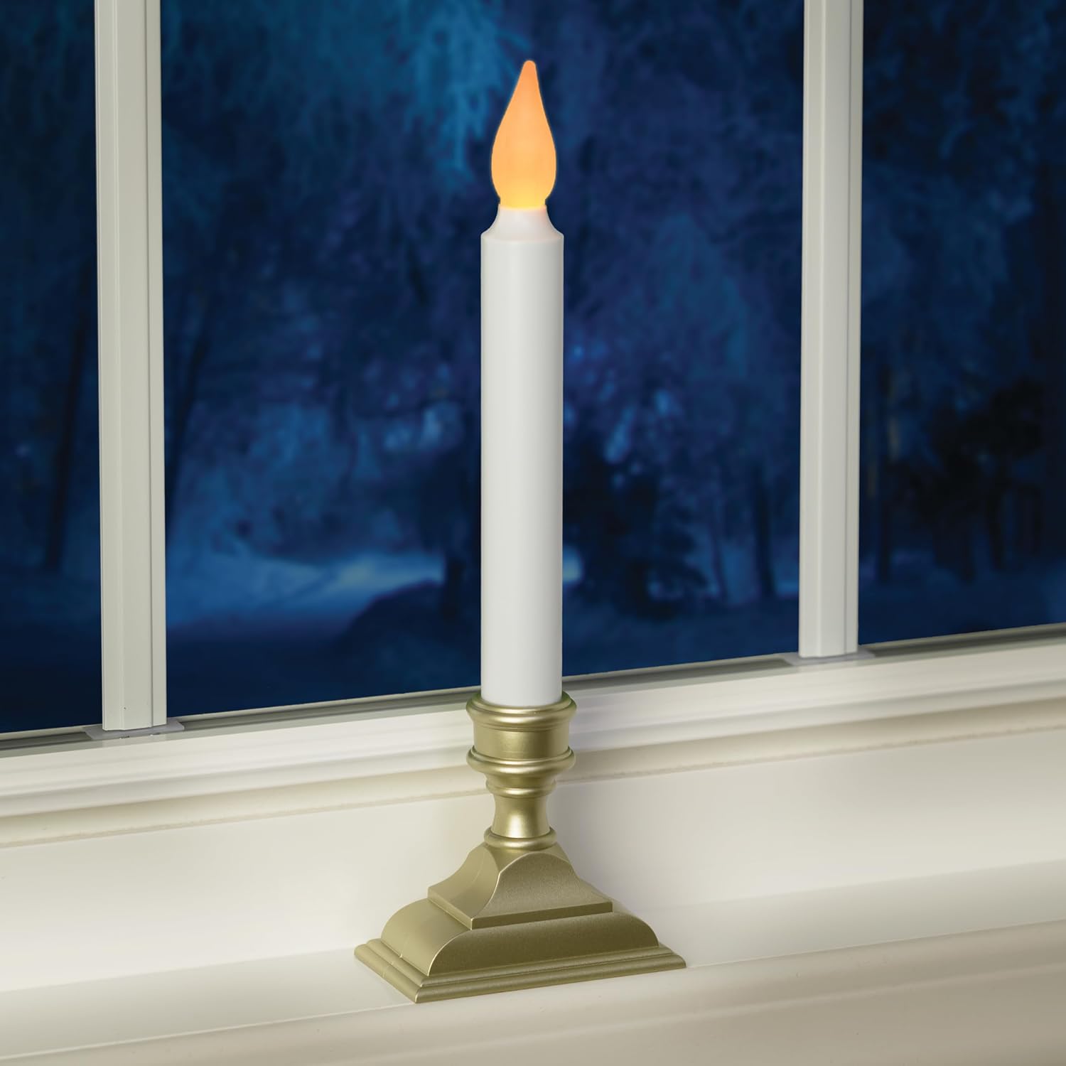 Battery Operated LED Window Candles with Timer, Pewter | Flickering Amber Flame, Flameless Christmas Window Sill