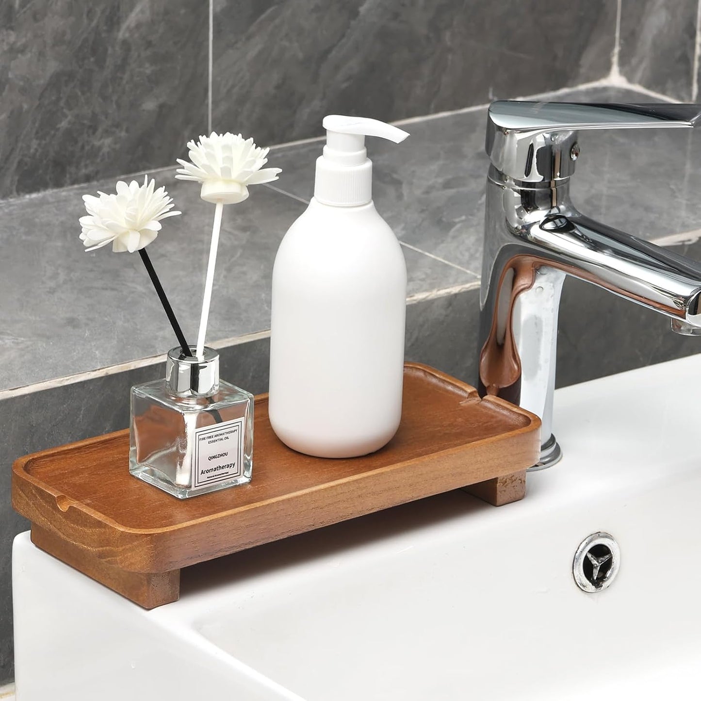 Wood Riser Small Decorative Tray Sink Soap Dish / Light Brown / 10 * 4.5 Inches / 4.5 Inch
