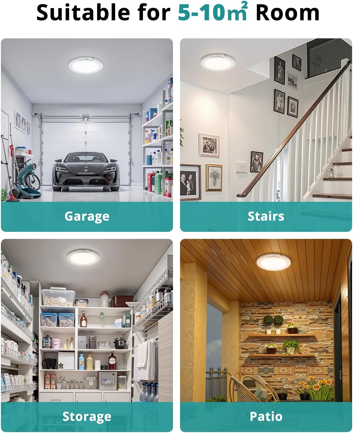 wowatt Rechargeable Ceiling Lights Battery Operated with Remote for Shower | Wireless Magnetic Ceiling light 7.48in