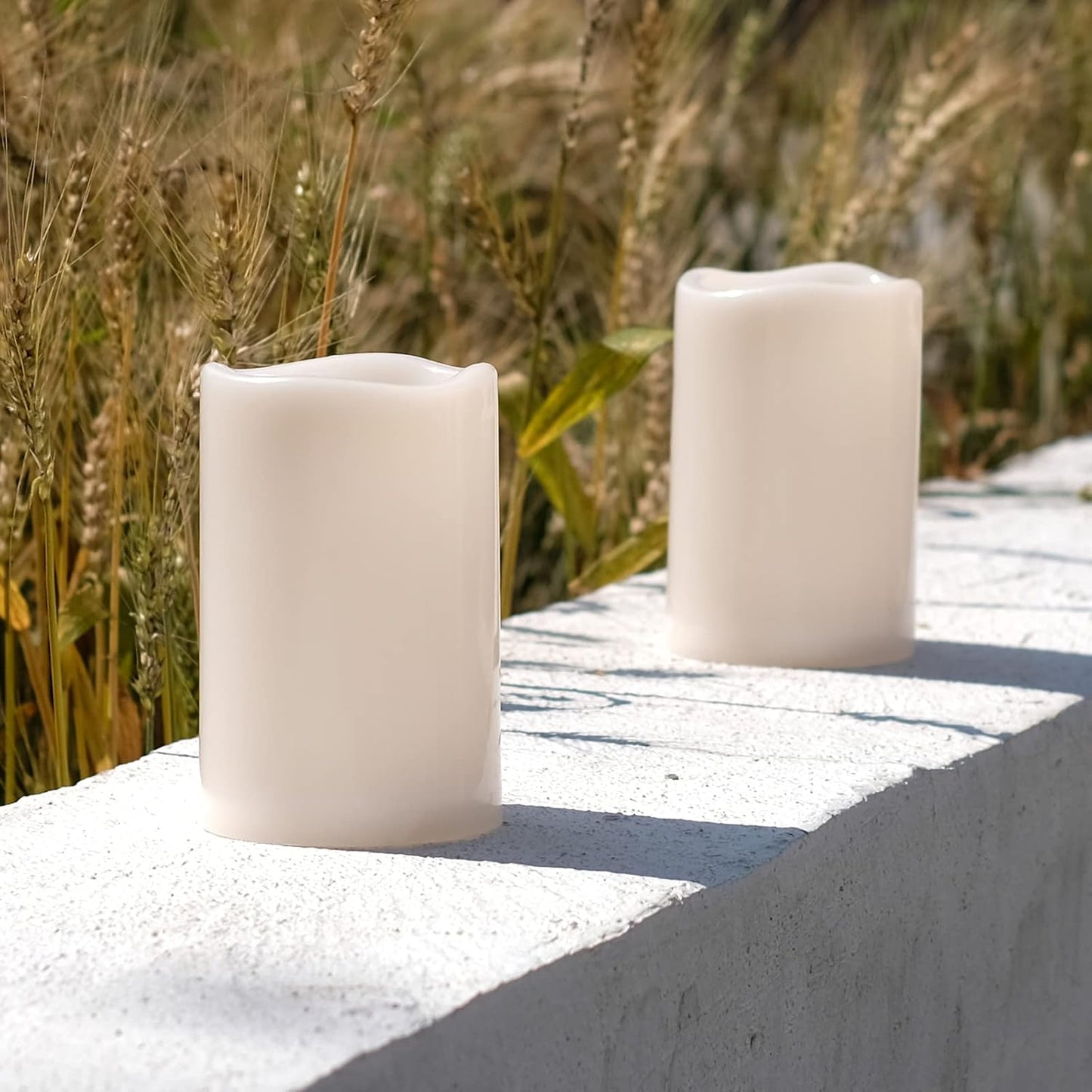NONNO&ZGF 4X6'' Outdoor IP44 Warm White LED Rainproof Waterproof Candles, Flameless Battery LED Pillar Candle with