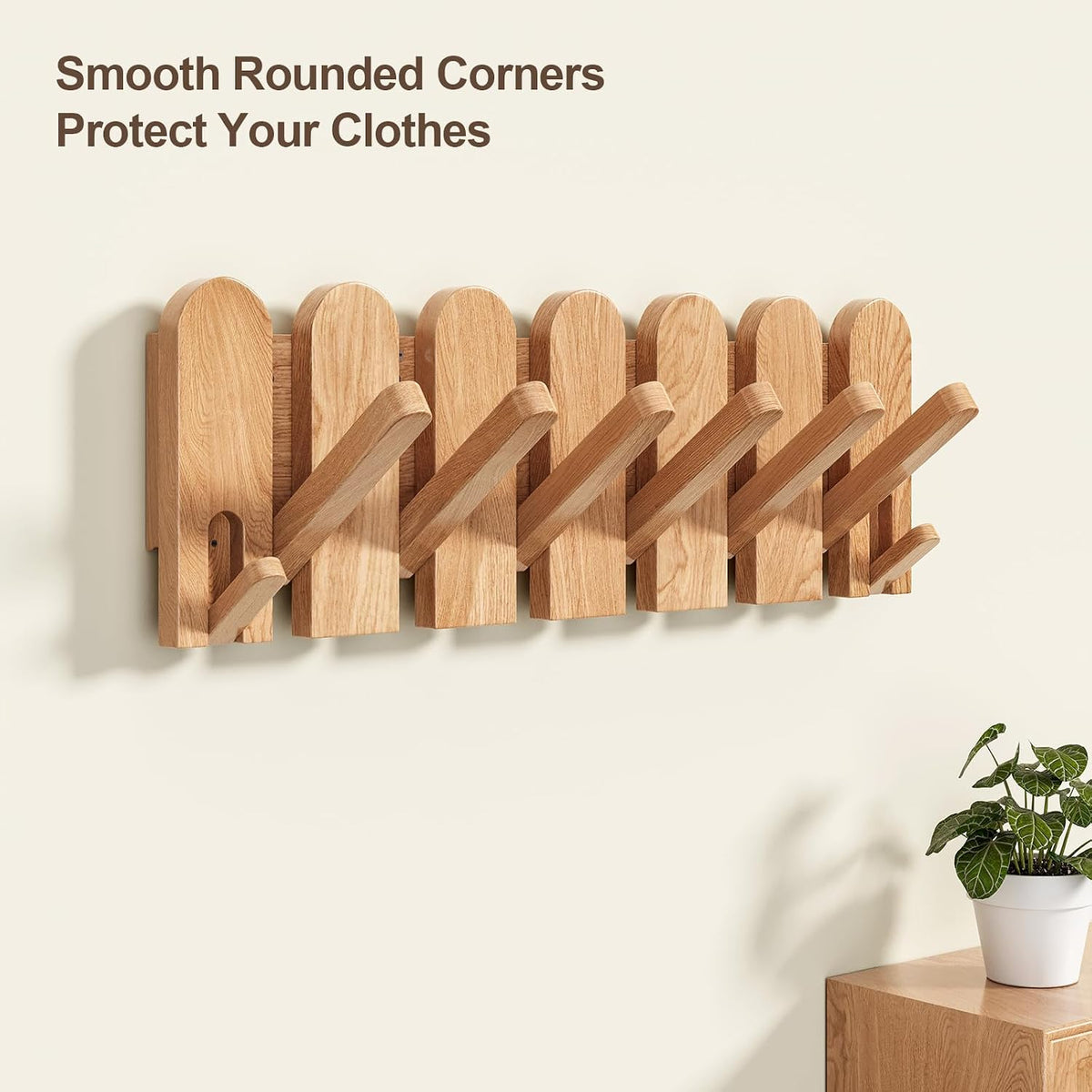 Solid Walnut Coat Rack Wall Mount, 16.5" Wood Wall Mounted Coat Rack with 8 Retractable Hangers,Heavy Duty Wooden Coat