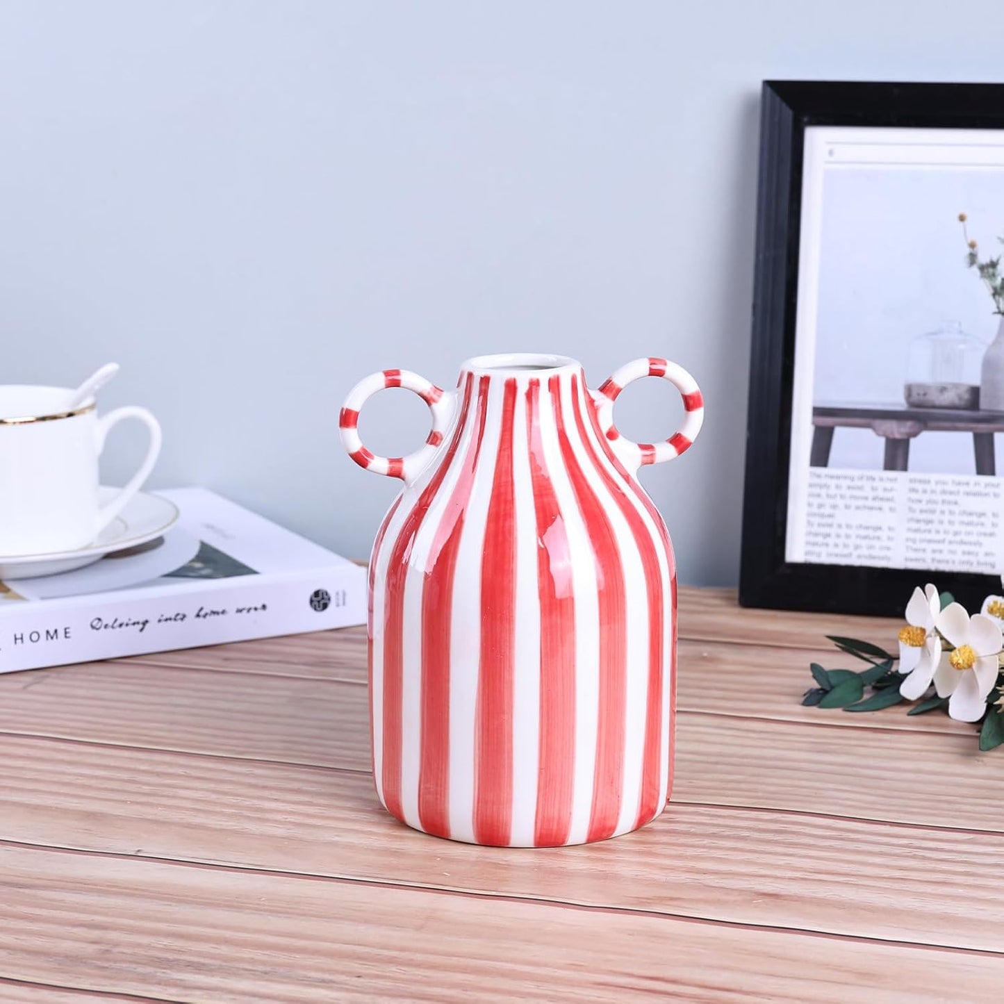 Ceramic Vase / Red and White