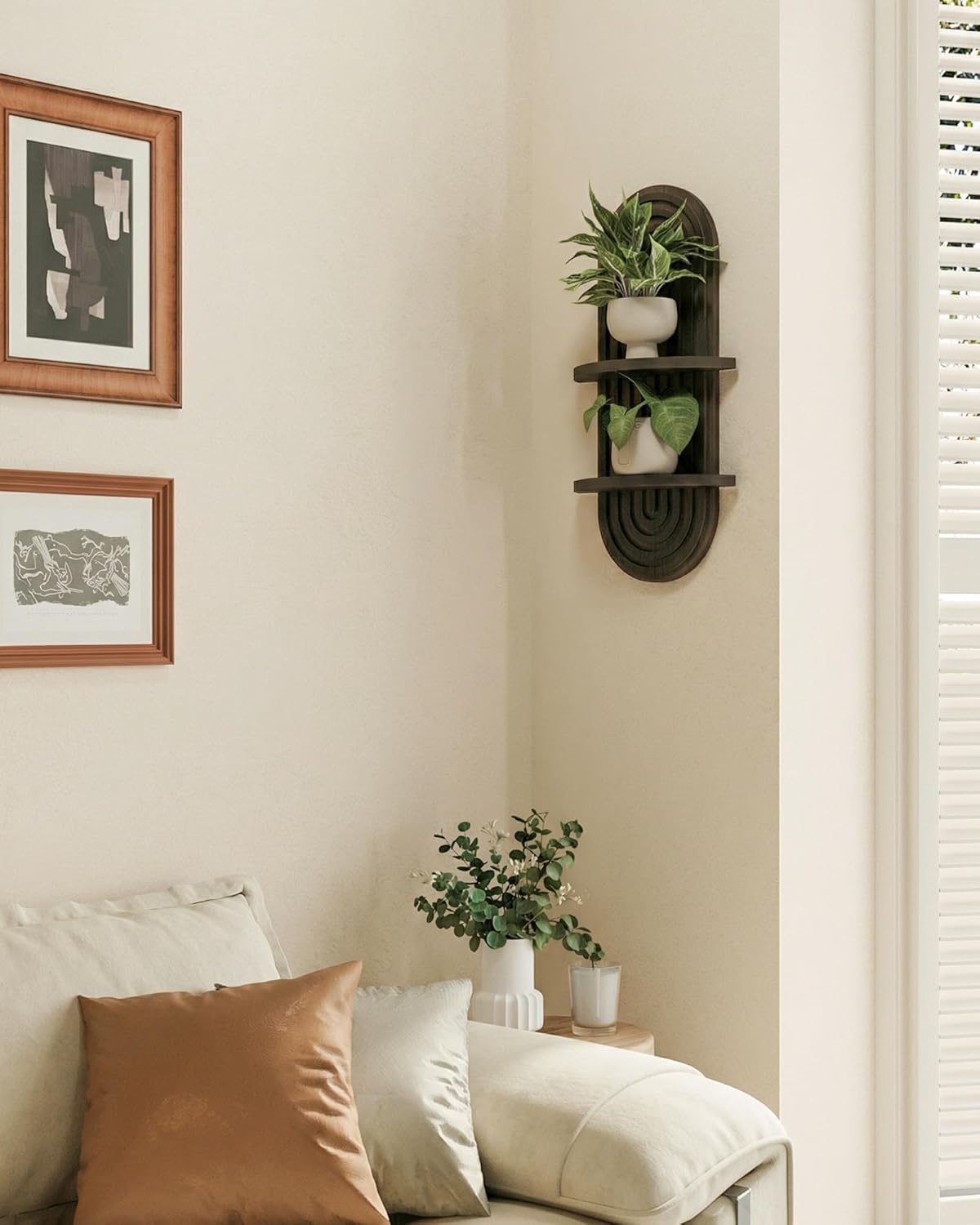 Boho Wall Decor Plant Wall Shelf Mid Century Modern Decor Hanging Plant Shelf 2-Tier / Walnut / 16.7