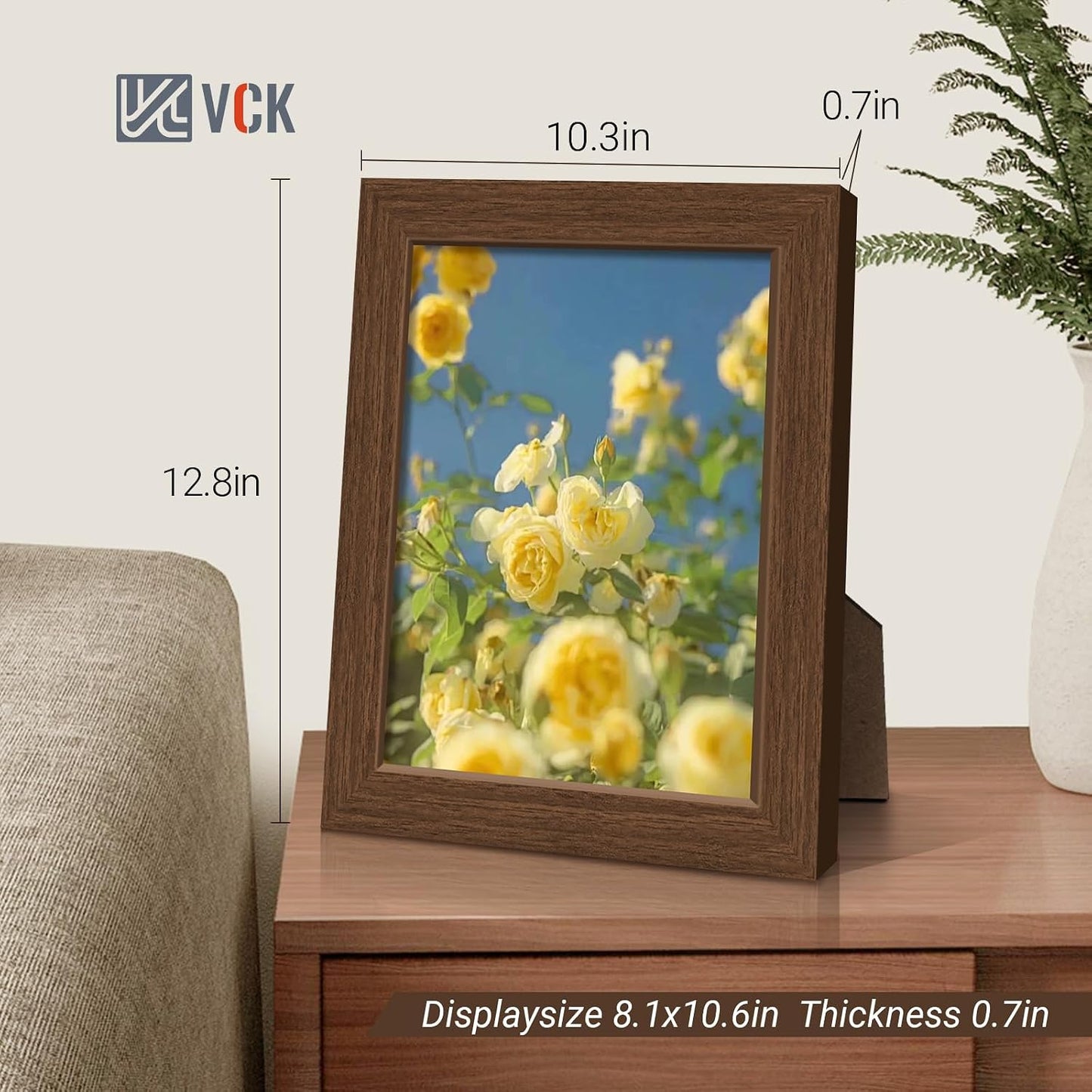 VCK 8.5 by 11 Picture Frame Brown 4 Pack, Wide Thick Wood Border, for Print | Exclusive Woodgrain, Wall/Tabletop, HD