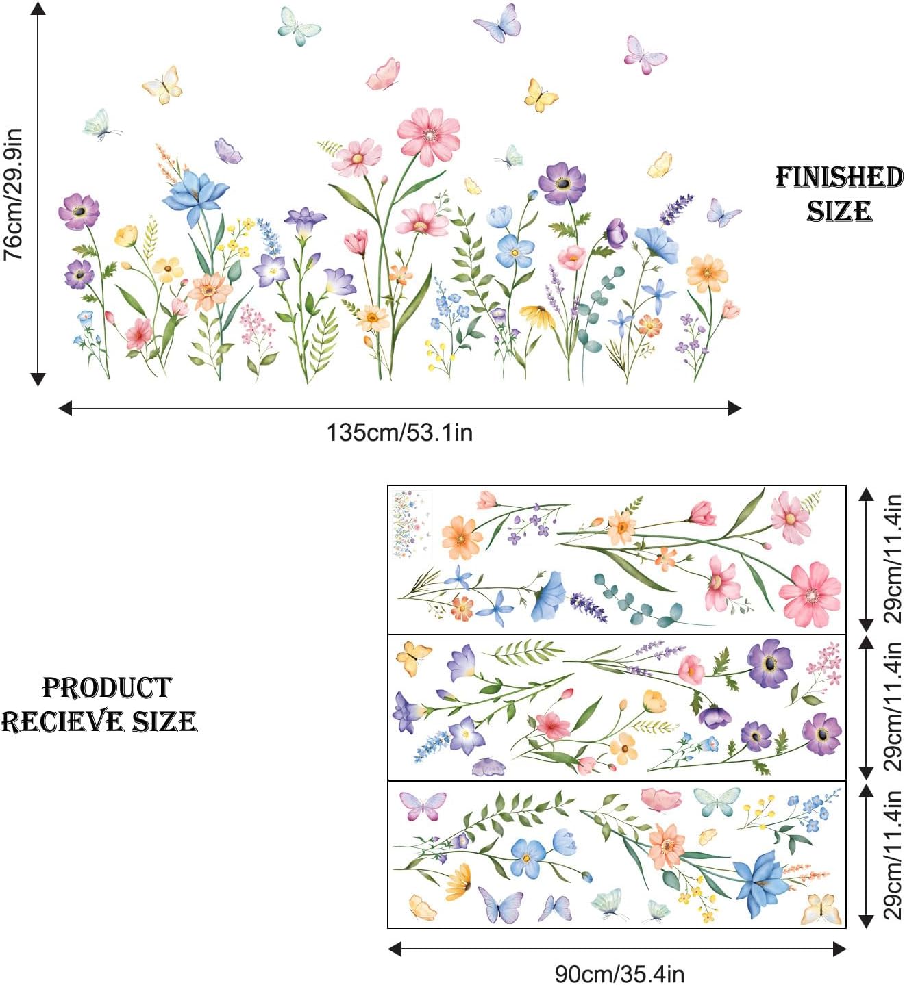 Flower Wall Decals Watercolor Wildflower Grass Butterflies Wall Stickers Peel / Watercolor Flower
