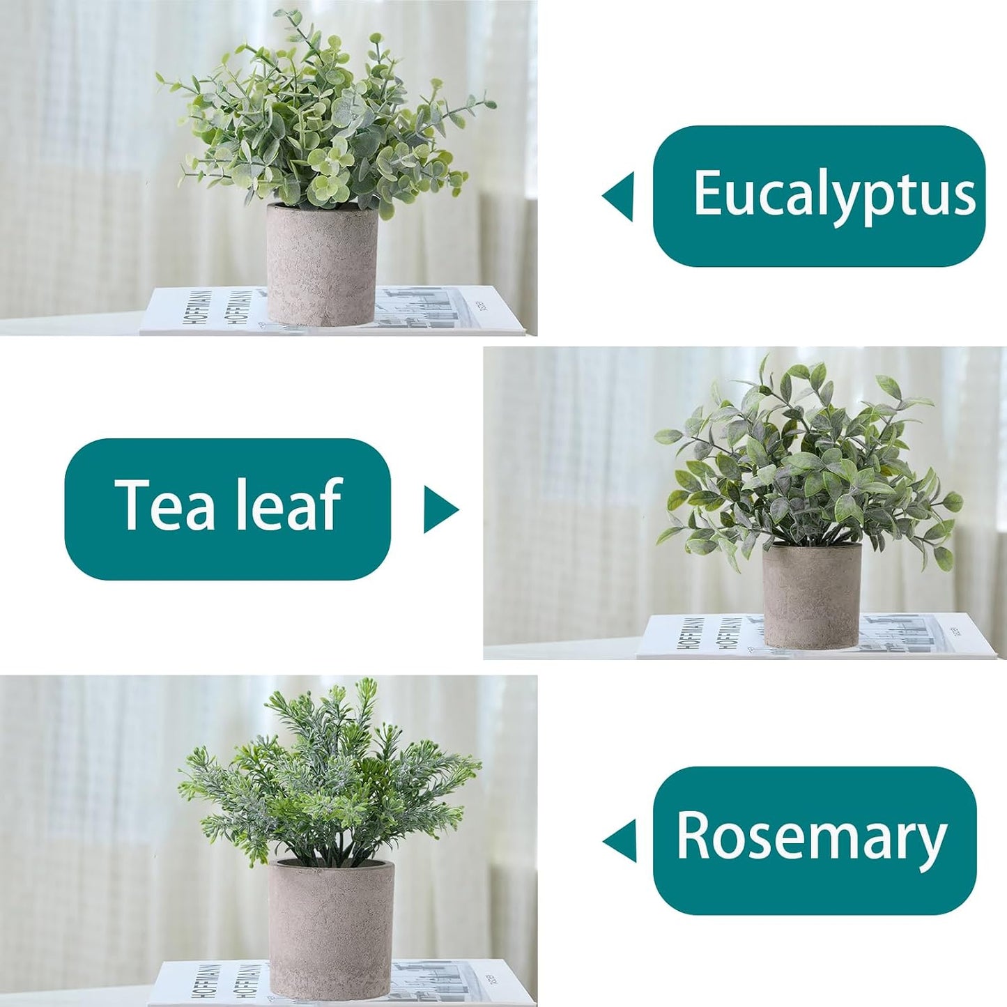 Small Potted Fake Plants Artificial Eucalyptus Realistic Bonsai / Green / Set of 3