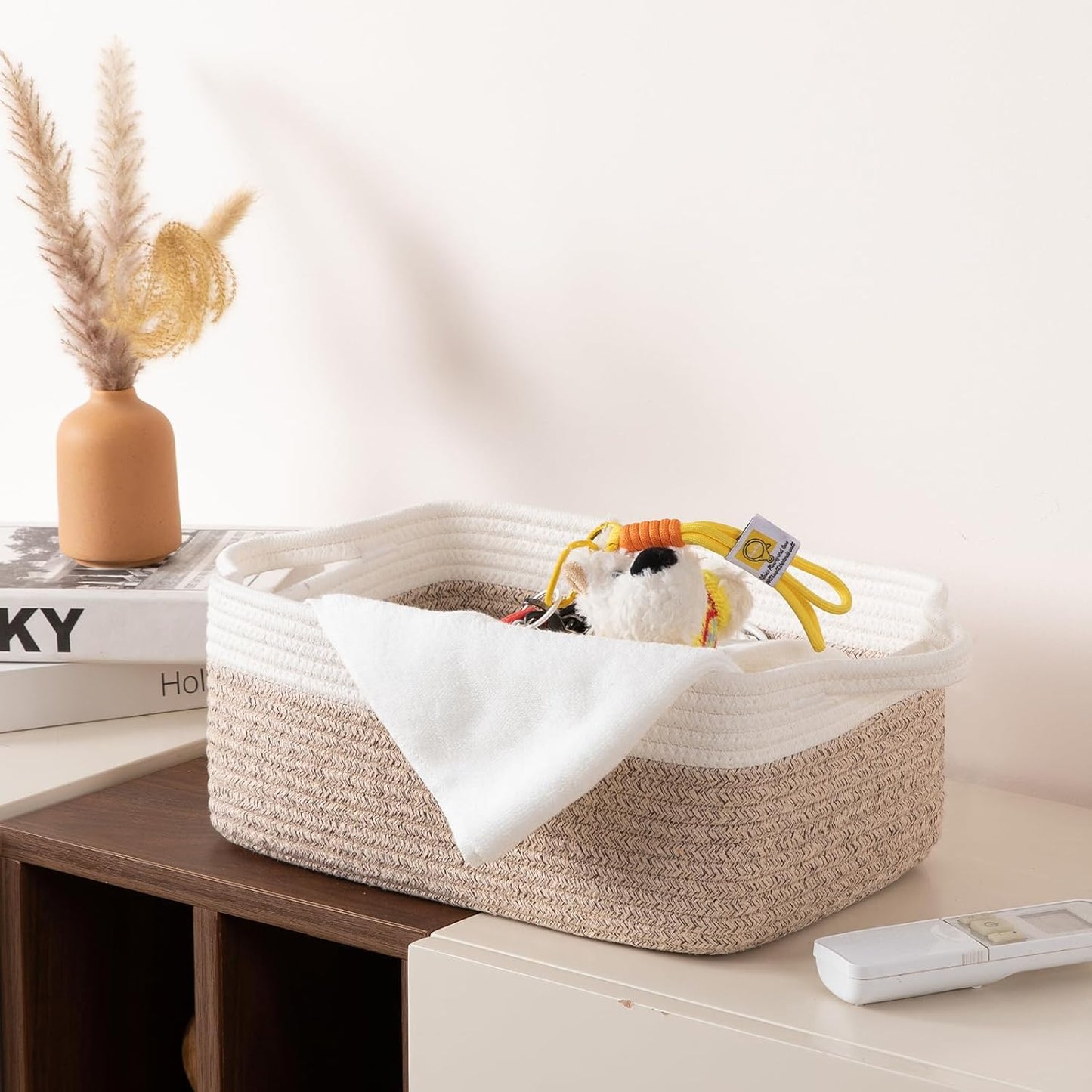 Woven Cotton Rope Basket / Brown Variegated / 13.8''x9.8''x5.5 / Set of 3