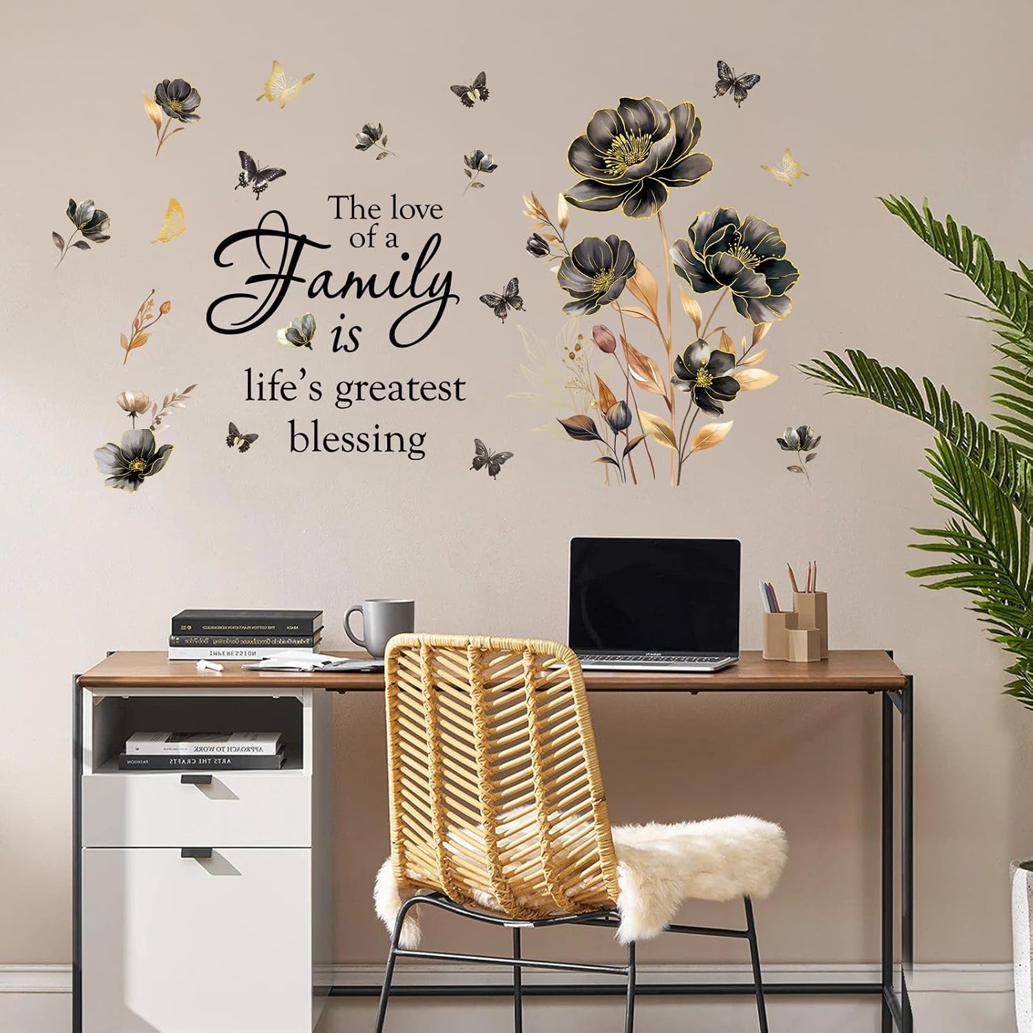2 Sheets Family Wall Art Decal Floral Quote Family Life's Greatest Blessing Wall Stickers Removable