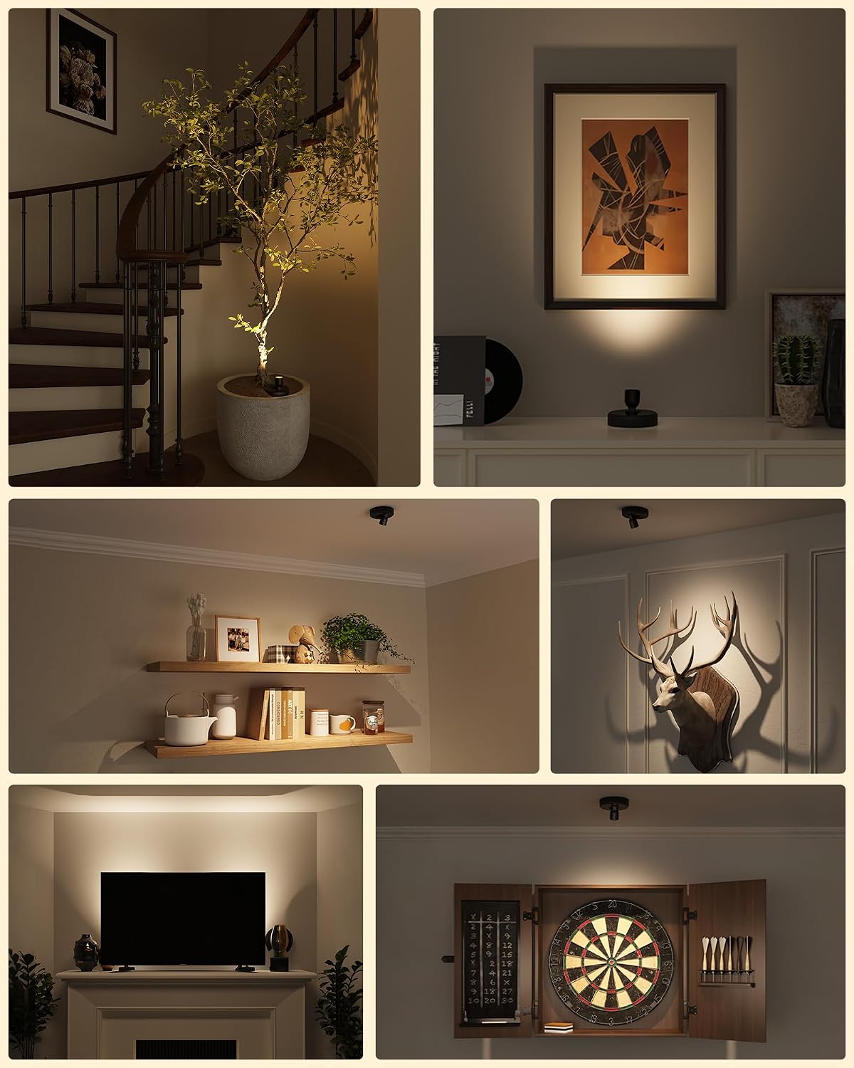 EZVALO 4-Pack Spotlight Indoor, Rechargeable Battery Picture Lights, Wireless Uplights with Remote, Dimmable, ⁠3 Color