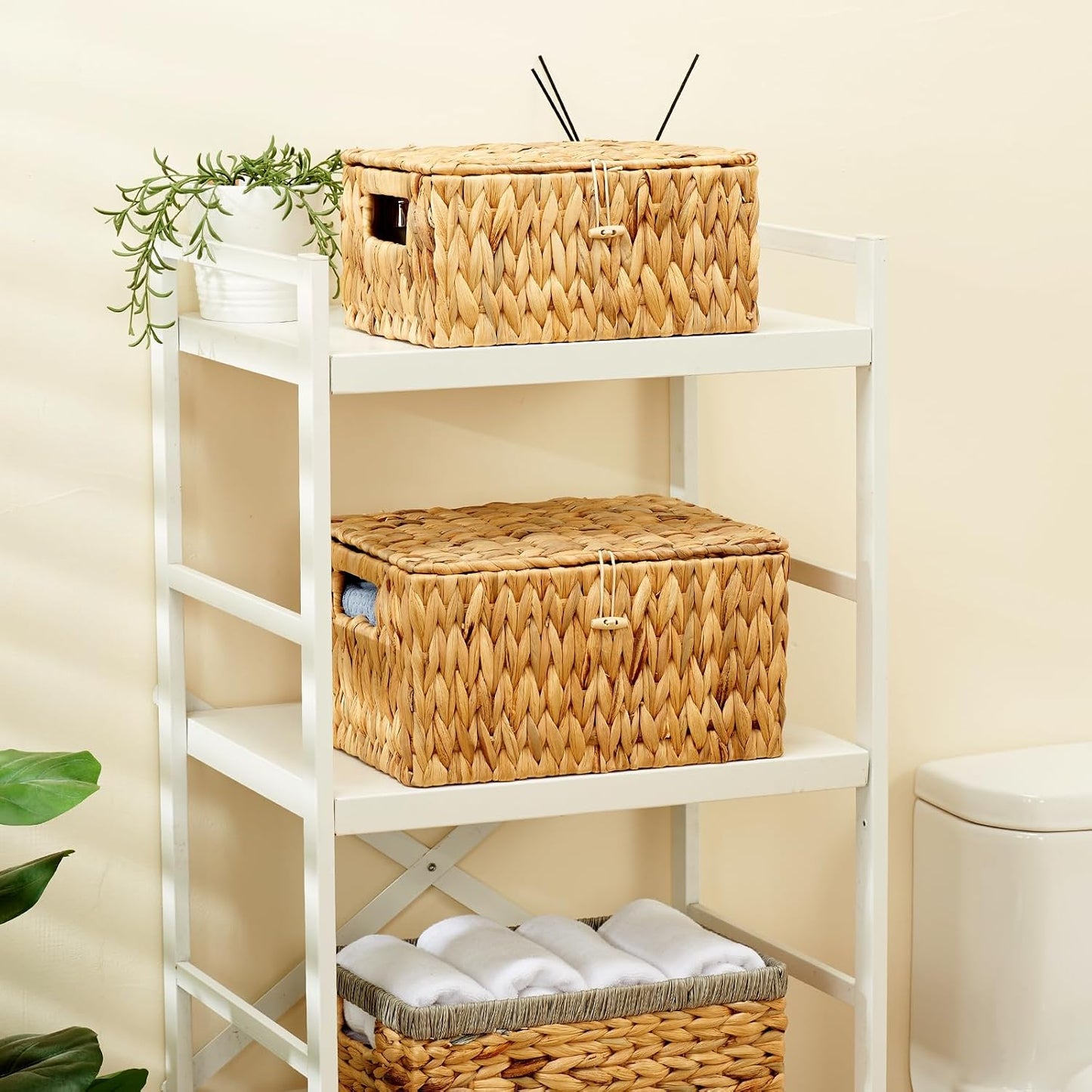 Wicker Basket / Large & Small Storage Basket / 13 x 10 x 7 / Natural with Lid