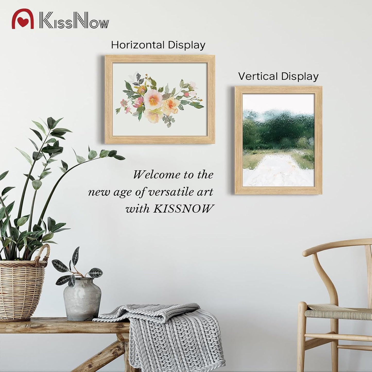 11x14 Picture Frame, Oak Solid Wood, 2 Pack, Wall Hanging for Art | Thick & Wide Border, HD Plexiglass, Horizontal or
