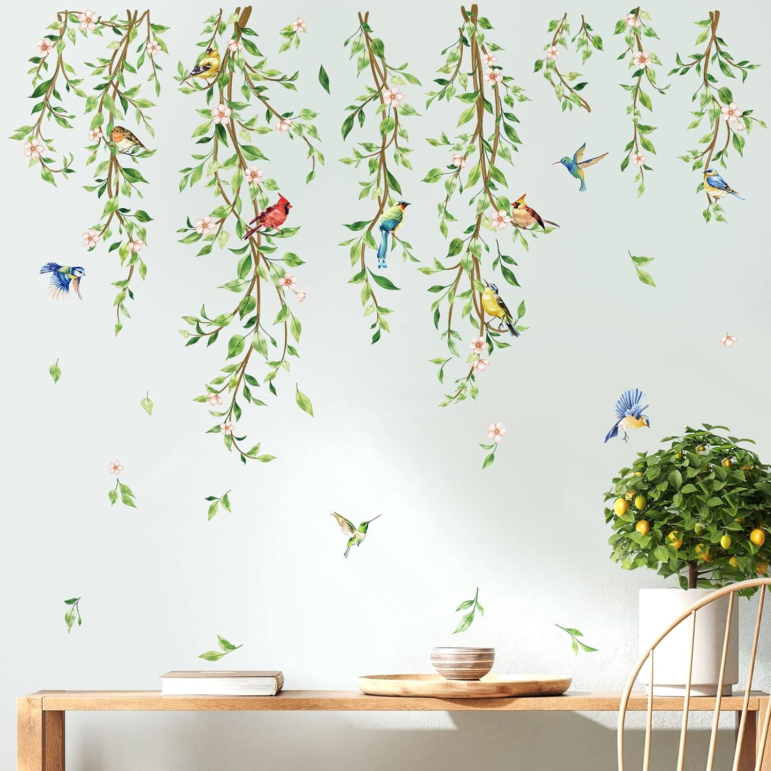 Hanging Vine Wall Decals Birds Leaf Wall Stickers Bedroom Living Room Office Kitchen / A / Green