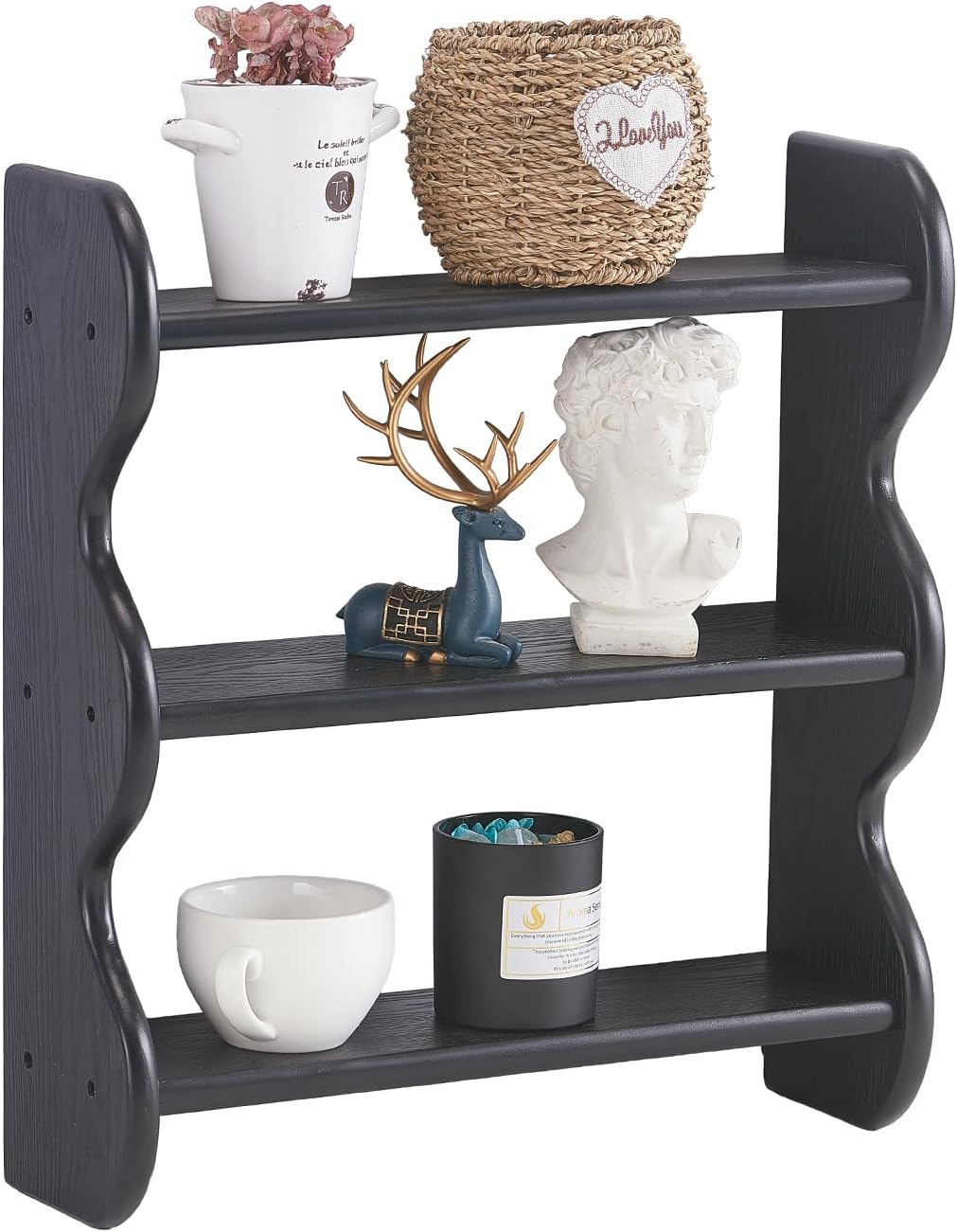 Vintage Wall Shelves Wall Mounted Storage Rack 3-Tier / Black