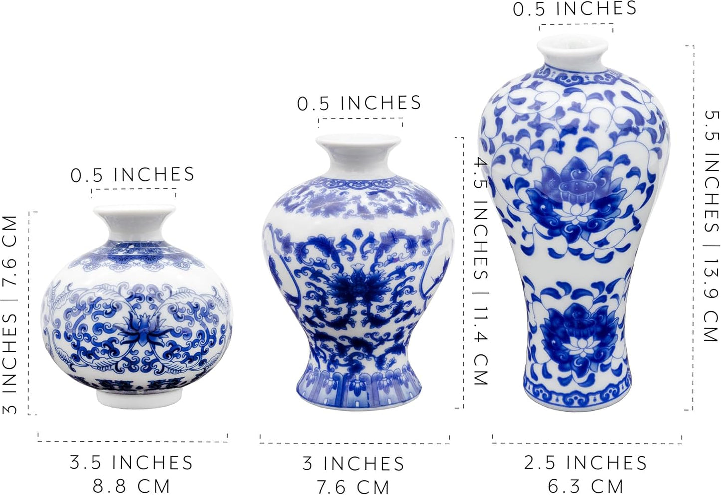 Mini Decorative Bud Vases for Farmhouse / Blue / Set of 3