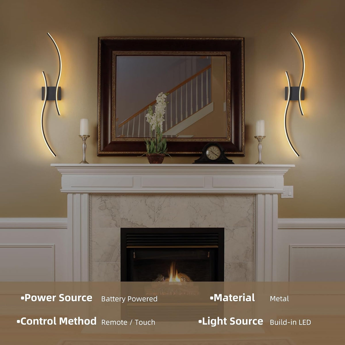 Battery Operated Wall Sconce Set of 2, Dimmable Modern LED Rechargeable Wall Light with Remote Control, Wall Decor for