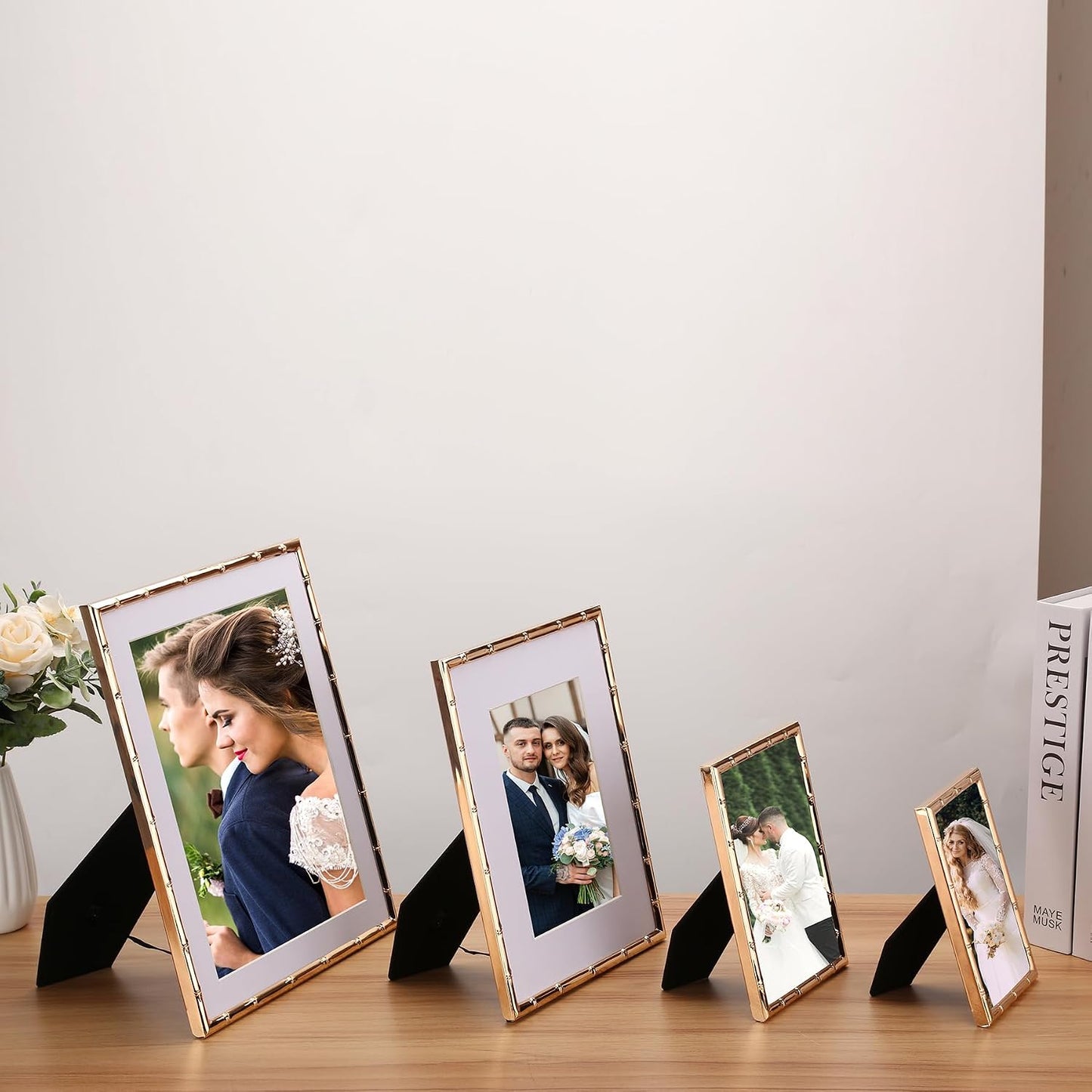 YiPinYin 10x12'' Dark Gold Metal Bamboo Detail Picture Frame with Acid Free Mat for 8x10'' Set of 2,Elegant Narrow Gold
