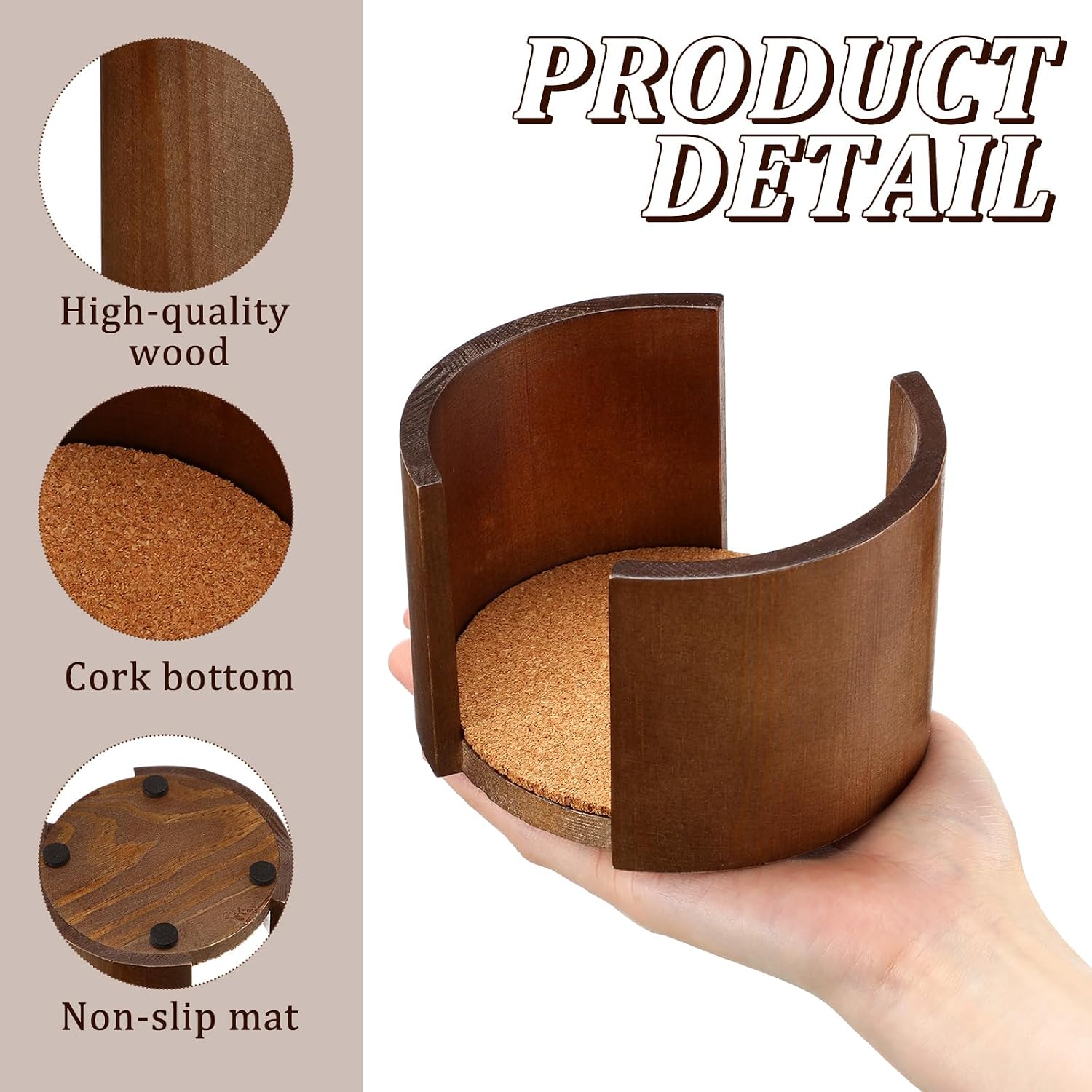Wooden Coaster Holder Rustic for Round Coasters / Brown / 4 Inch / Set of 2