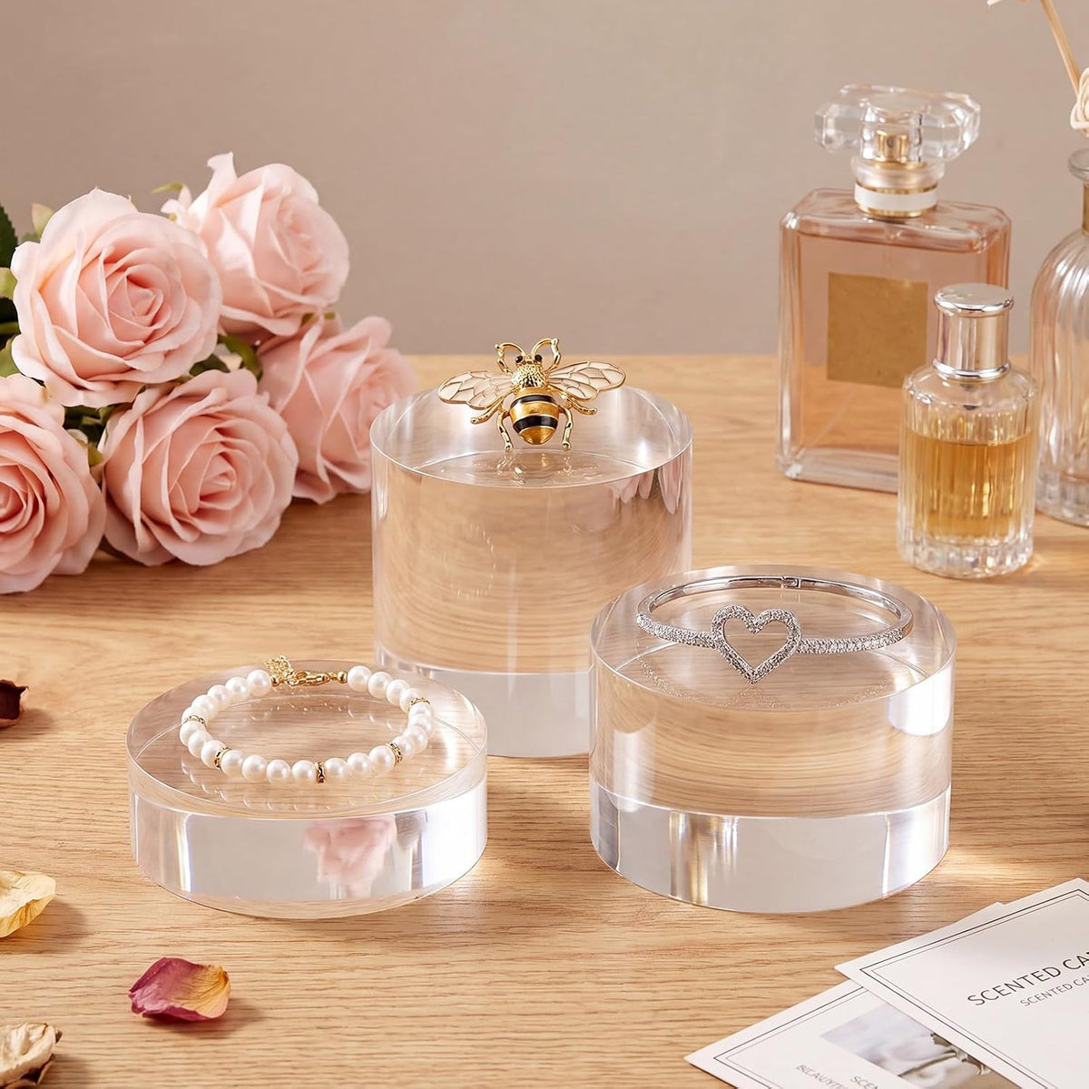 9 Pcs Acrylic Risers Stand Display Block Decor Riser 3 Size Decor Clear Polished Cube Solid Pedestal Stand for Jewelry