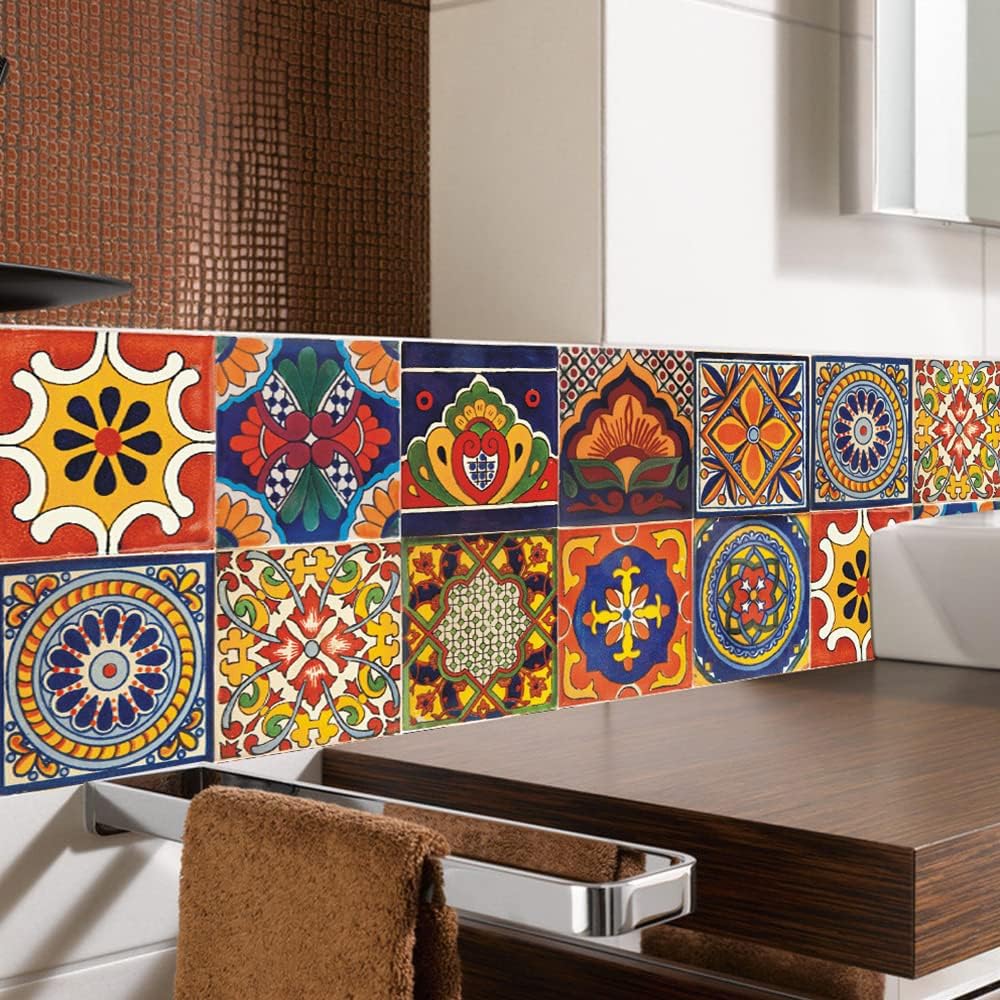 Self Adhesive Waterproof Removable Mandala Style Tiles Backsplash / 6 x 6 / Ts295 / Set of 20