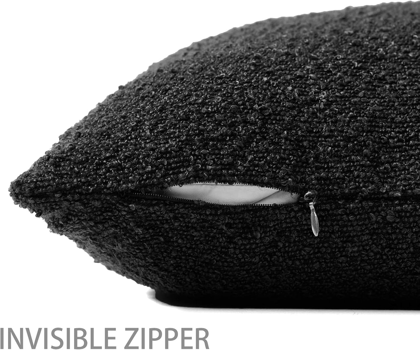 Boucle Lumbar Pillow Covers / Black / 20 x 12 / Set of 2