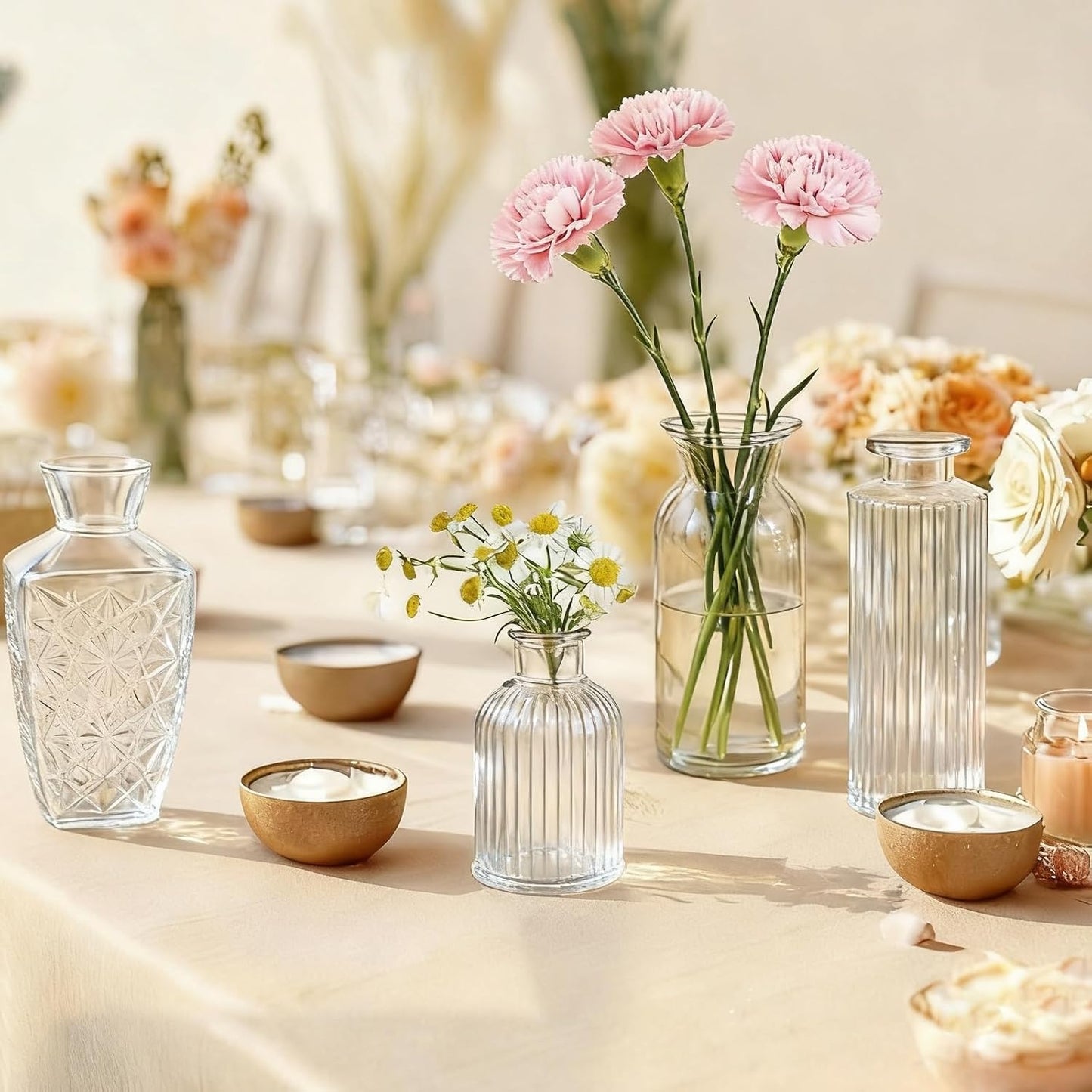 Small Mini Glass Vases for Centerpieces / Clear / Set of 12