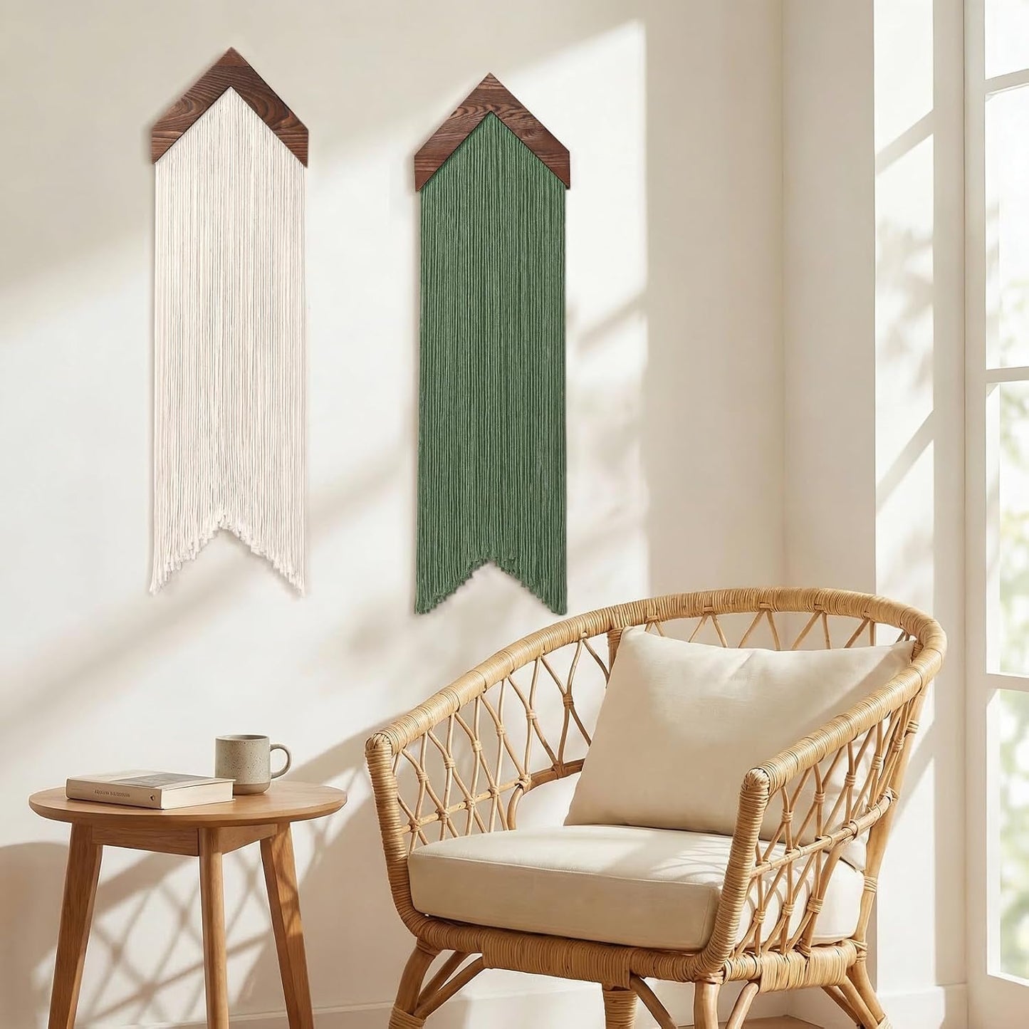 Macrame Wall Hanging Boho Wall Decor / Green Beige / Set of 2