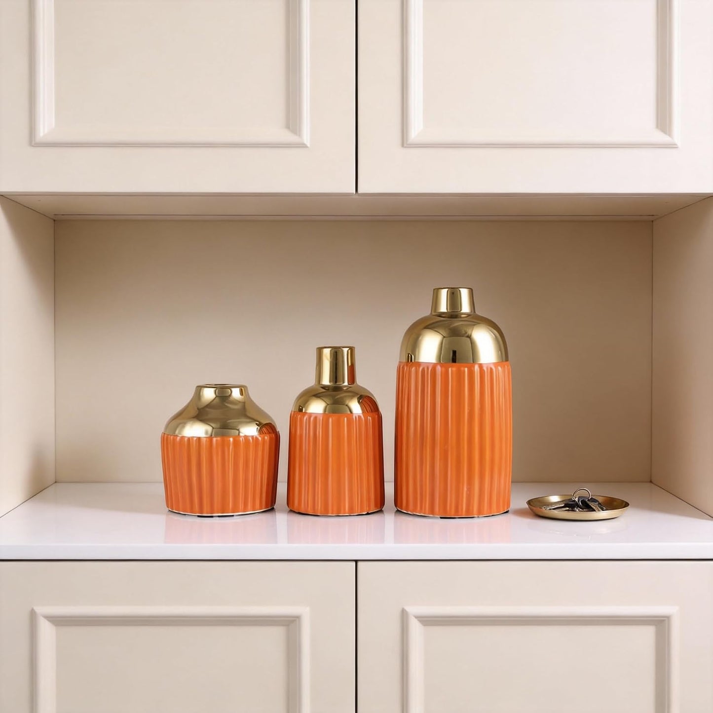 Gold Ceramic Vase 3-Piece Set / Og / Orange