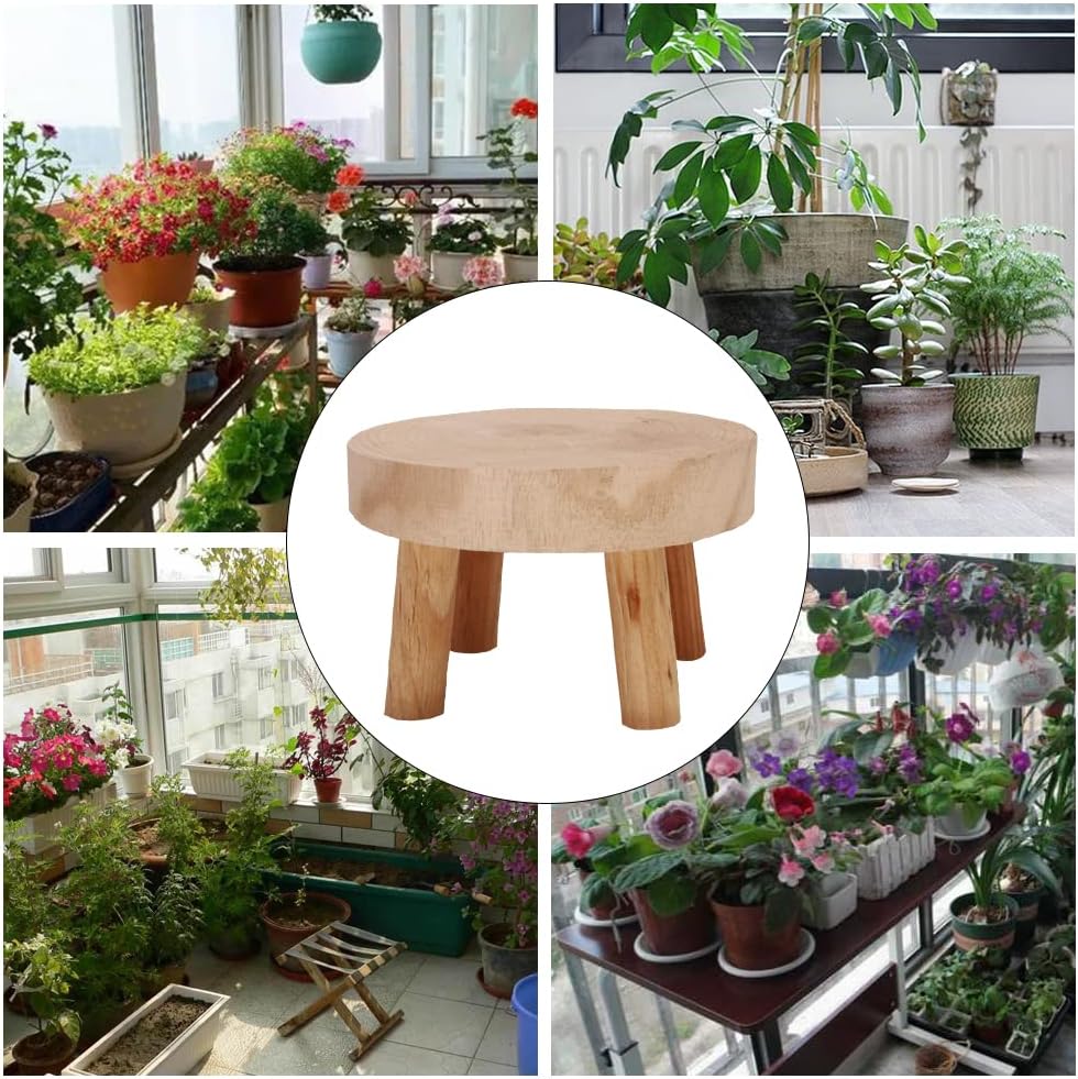 Small Solid Wood Garden Plant Pot Riser Display Stands Flower Pot Holder Indoor Round / 5.5 Inch