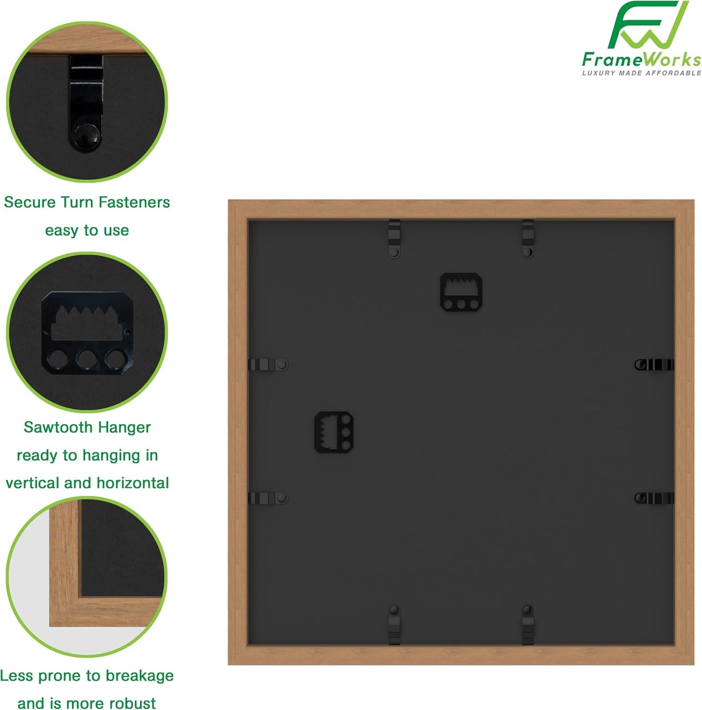 FrameWorks 11” x 11” Golden Oak Wooden Shadow Box Frame – Display Case with Soft Felt Back, Memory Box with Tempered