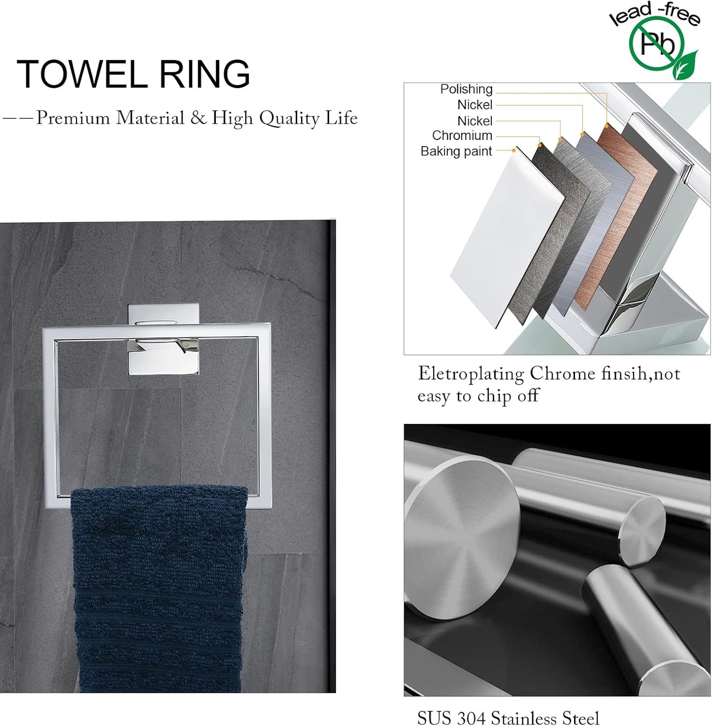 Bathroom Towel Bar Set Toilet Paper Holder with Shelf, Polished Chrome Bathroom Accessories Set, 23.6 Inch Towel Bar