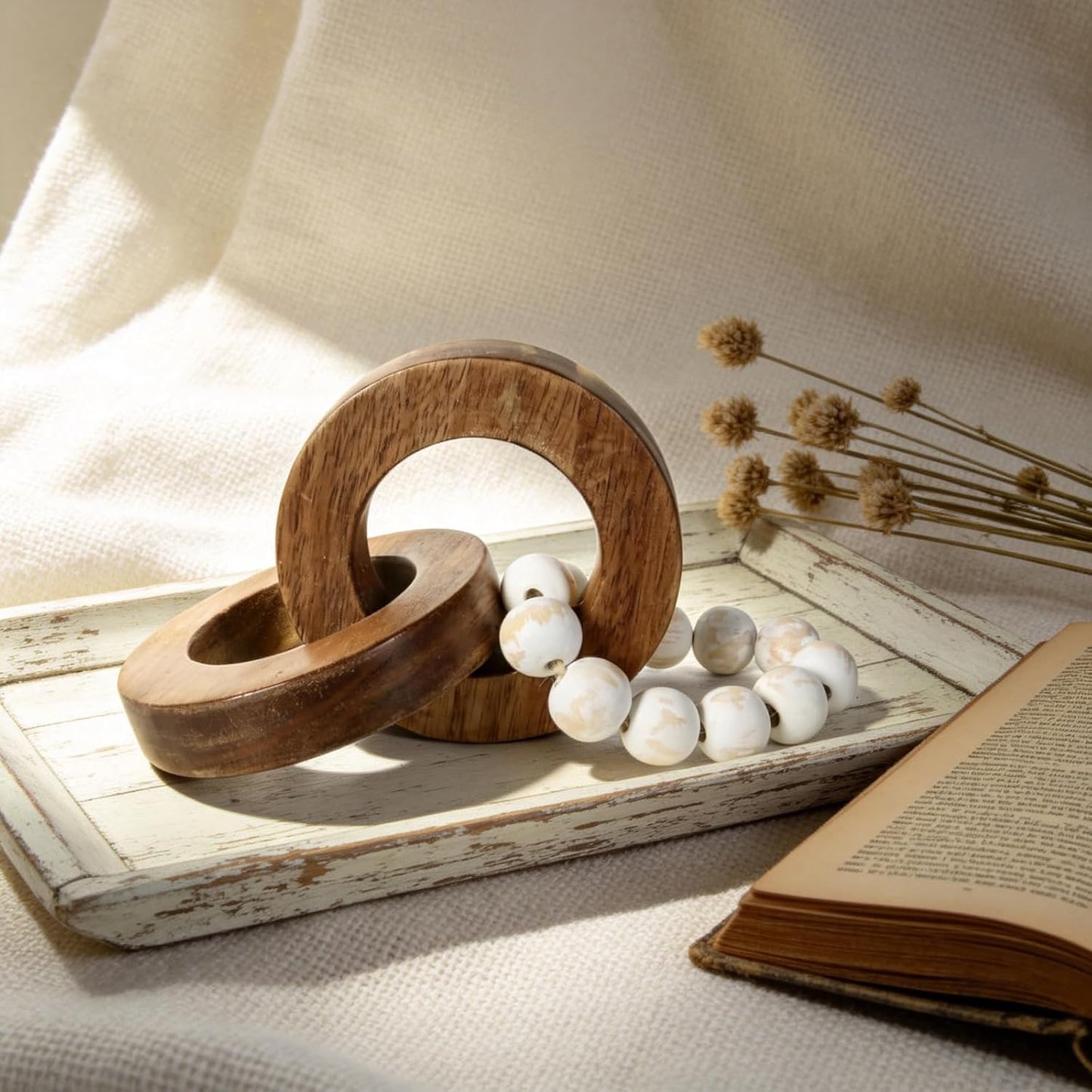 Rustic Tray Decor / Wood Chain Link Decor