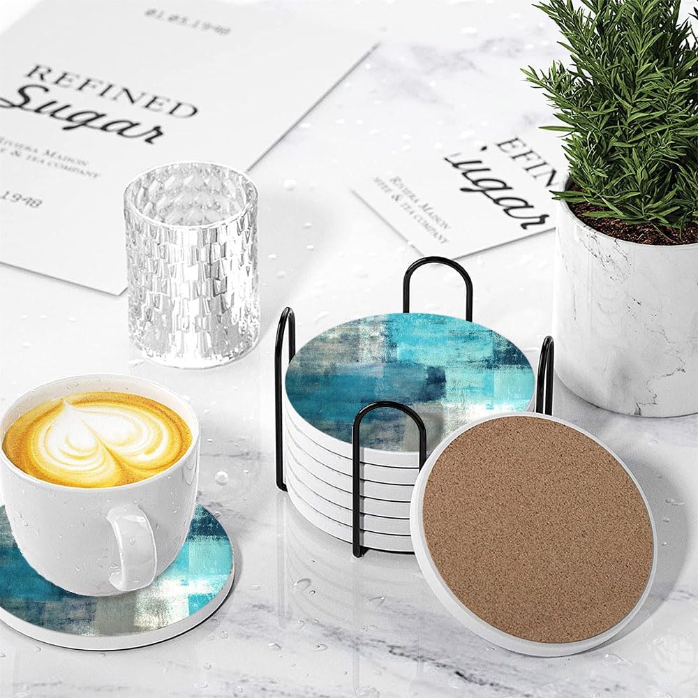Metal Holder Stand / Turquoise and Grey / Round