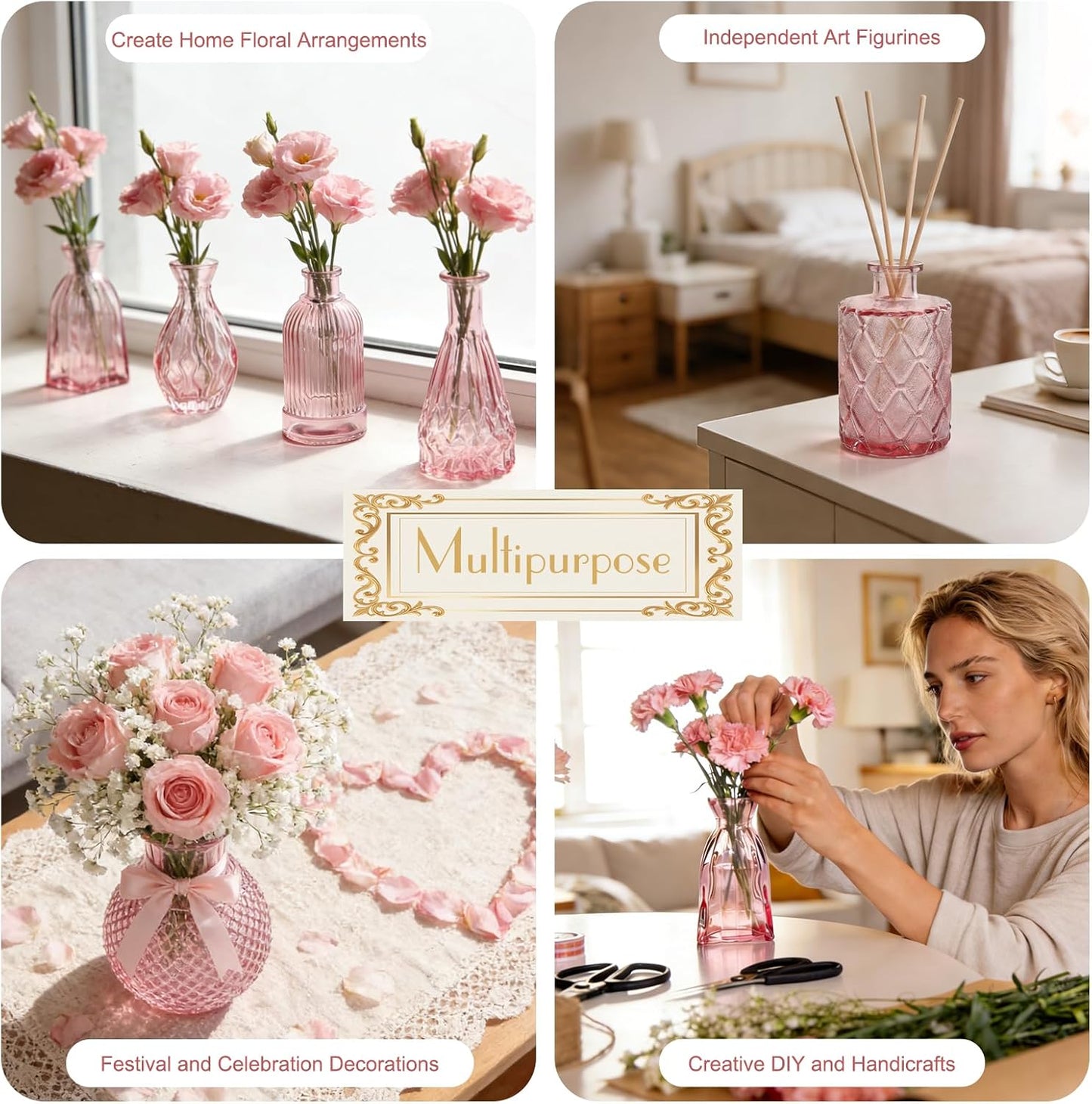 Glass Vase / Petal Petite Middle Glass Bud Vase / Pink / Set of 12