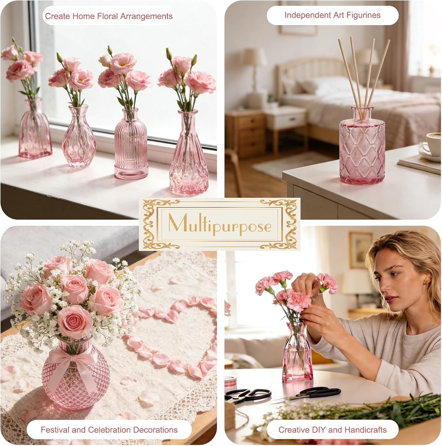 Glass Vase / Petal Petite Middle Glass Bud Vase / Pink / Set of 12