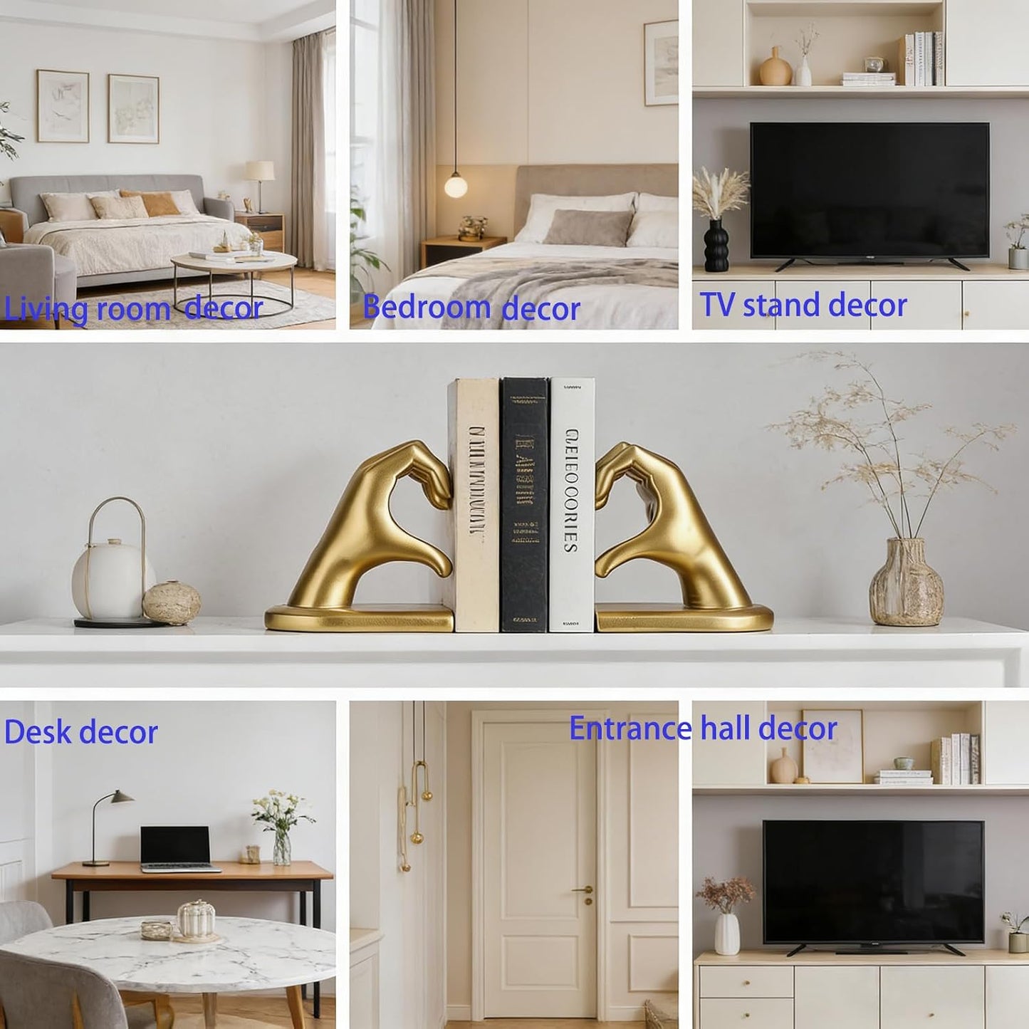 Book / Heart Design Book Ends / Gold