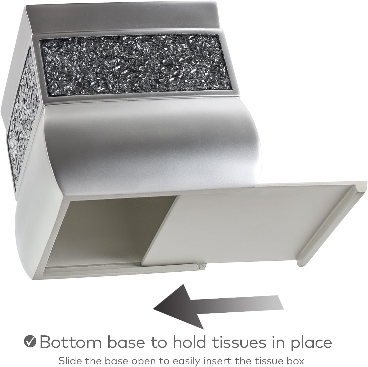 Crackled Glass Silver Square Resin Tissue Box Cover with Bottom Slider