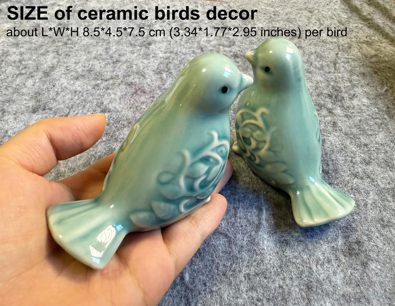Pair of Ceramic Bird Figurines / Green