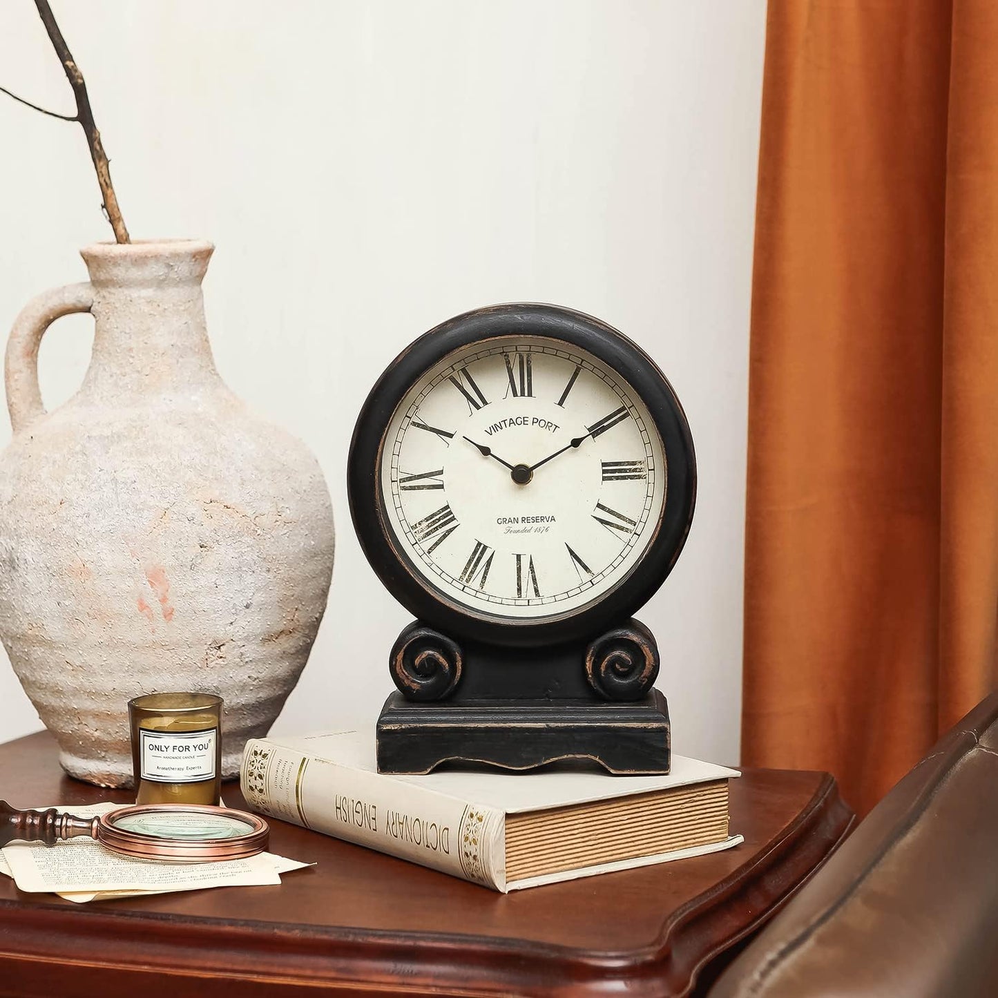 NIKKY HOME Mantel Clock, Silent-Non-Ticking Battery-Operated Home Decor | Retro Wooden Table Clocks for Living Room