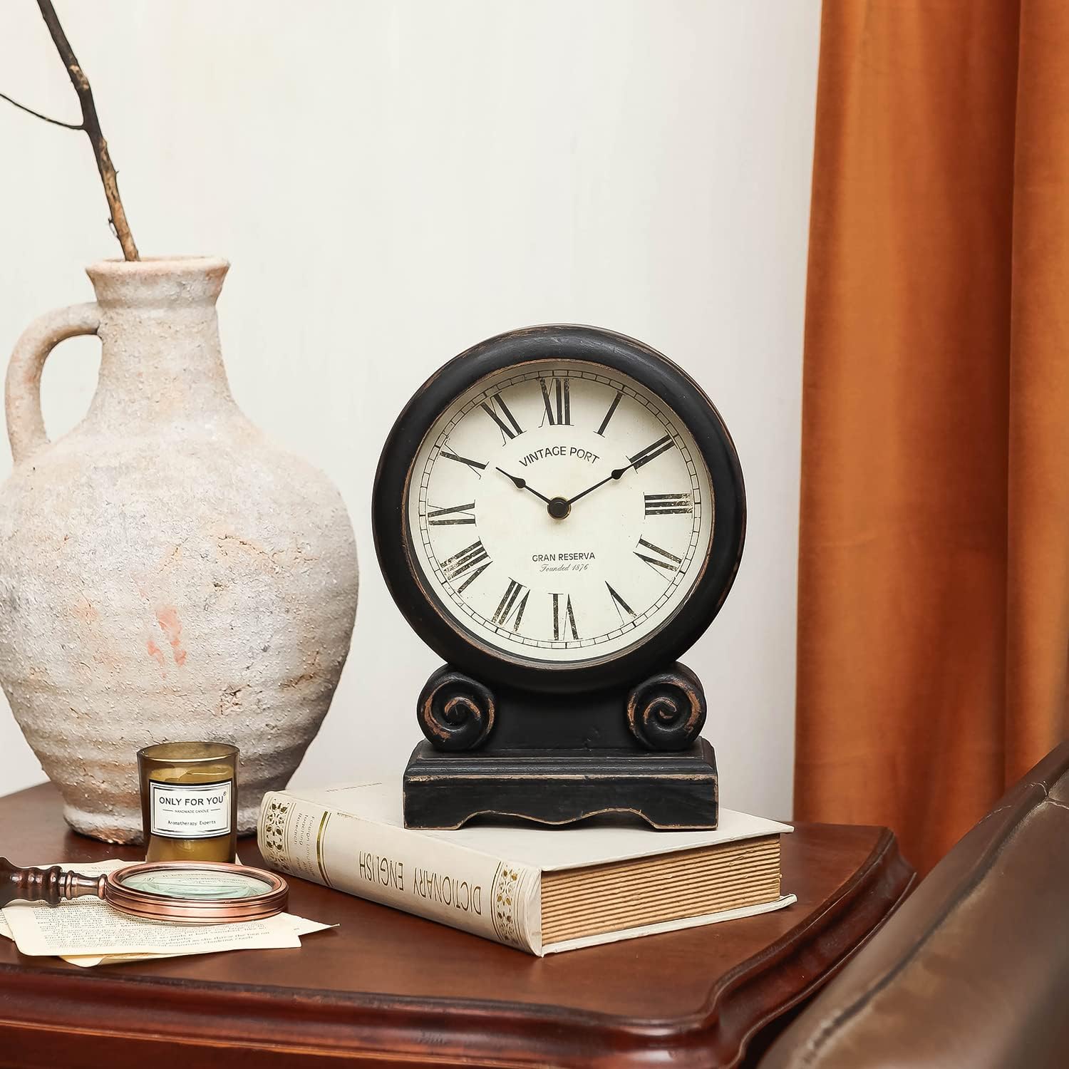 NIKKY HOME Mantel Clock, Silent-Non-Ticking Battery-Operated Home Decor | Retro Wooden Table Clocks for Living Room
