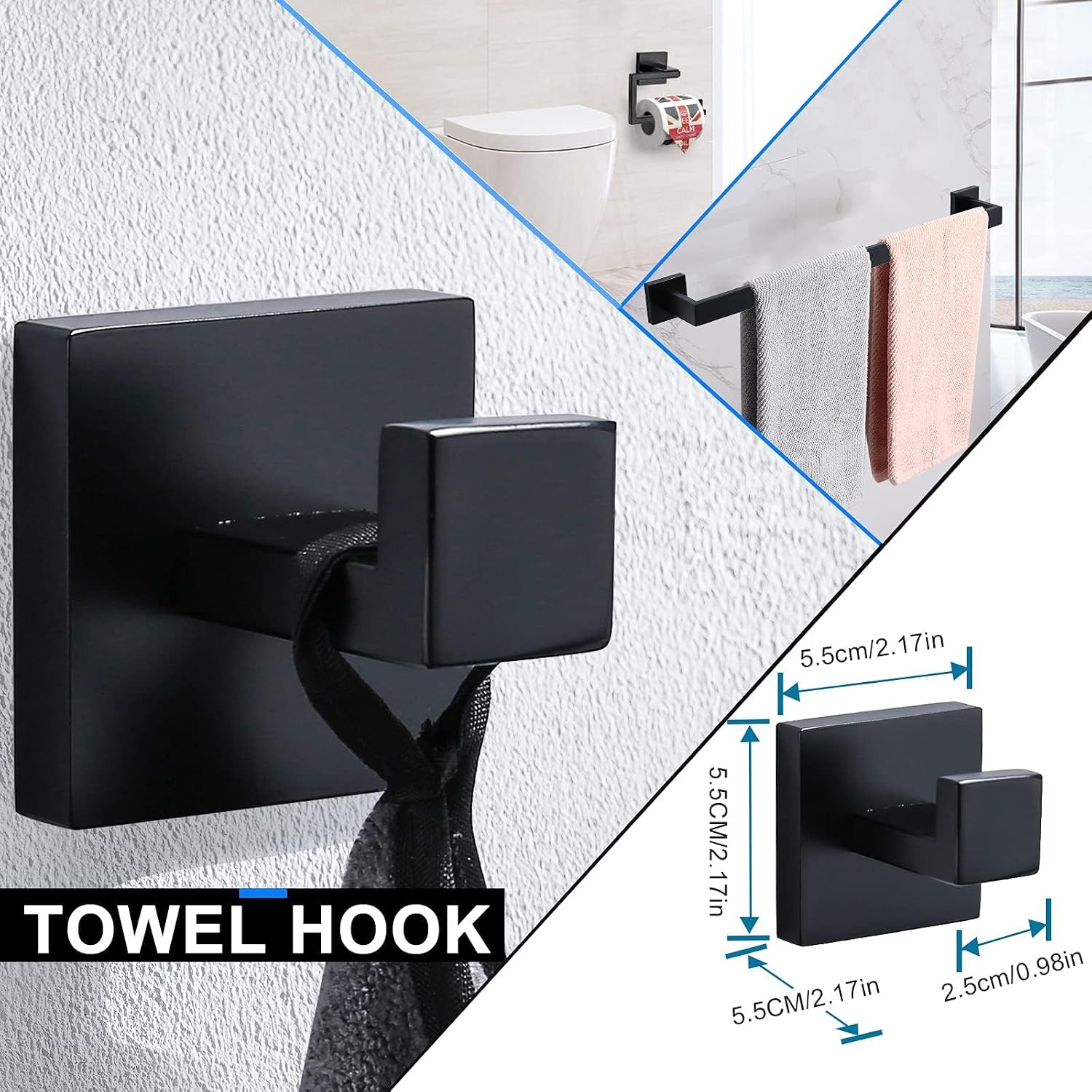 YACVCL 5 Pieces Black Bathroom Accessorie Set 23.6 Inch Towel Bar Set,SUS304Stainless Steel Bathroom Hardware Set,Wall