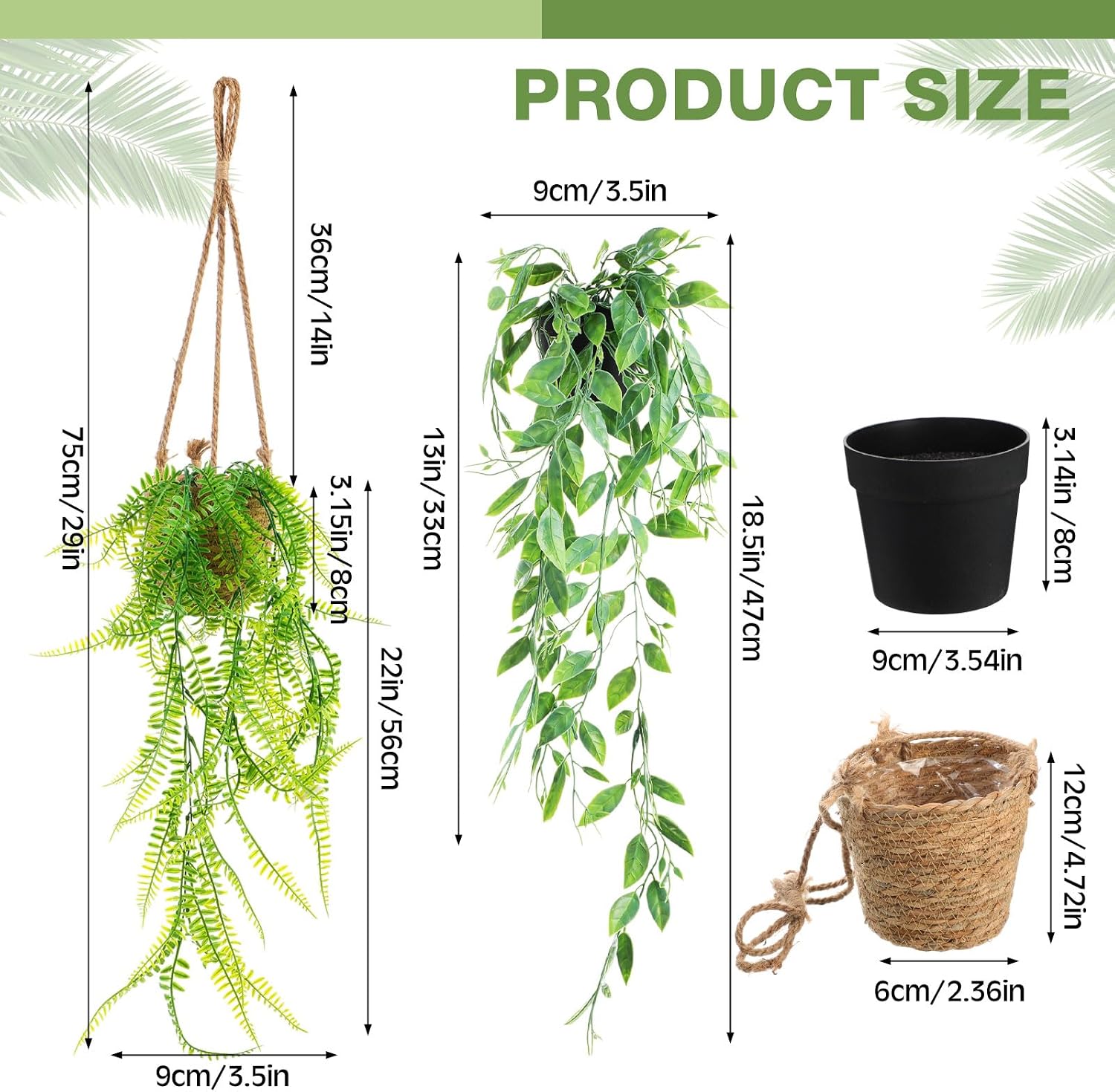 Summer Mini Hanging Artificial Plant / Standard Hanging / Green / Set of 6