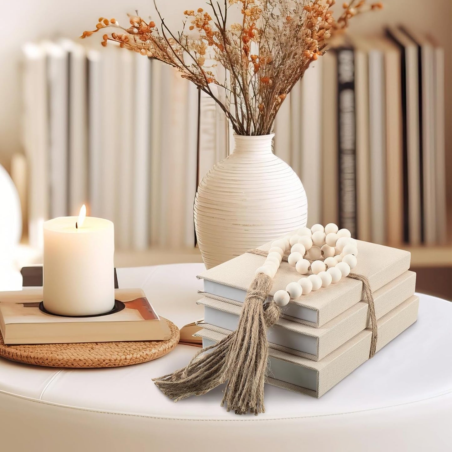 Linen Covered Decorative Books / Beige / Set of 3