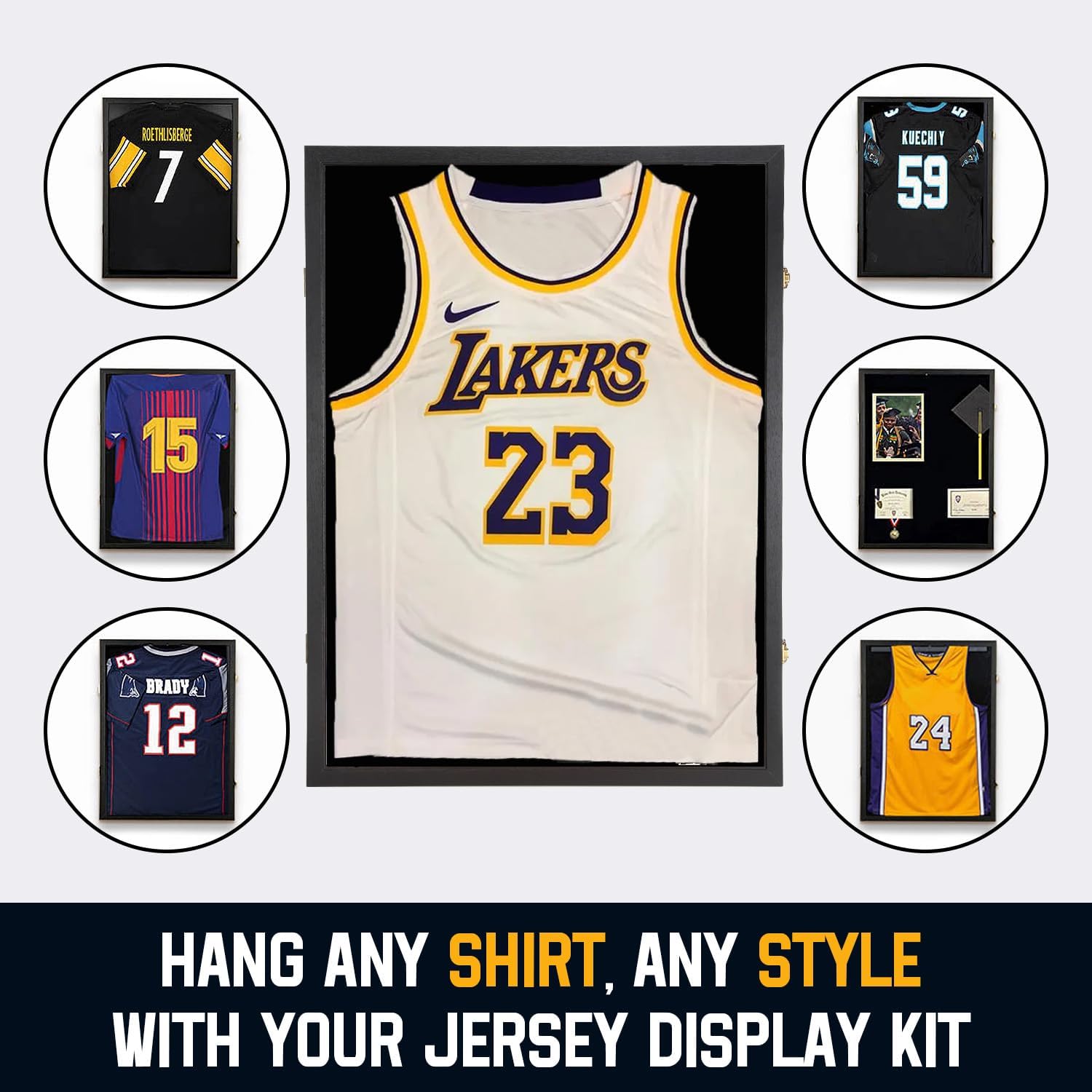 Jersey Wooden Frame Display Case -Shadow Box with 98% UV Protection Acrylic and Hanger for L or XL Baseball Basketball