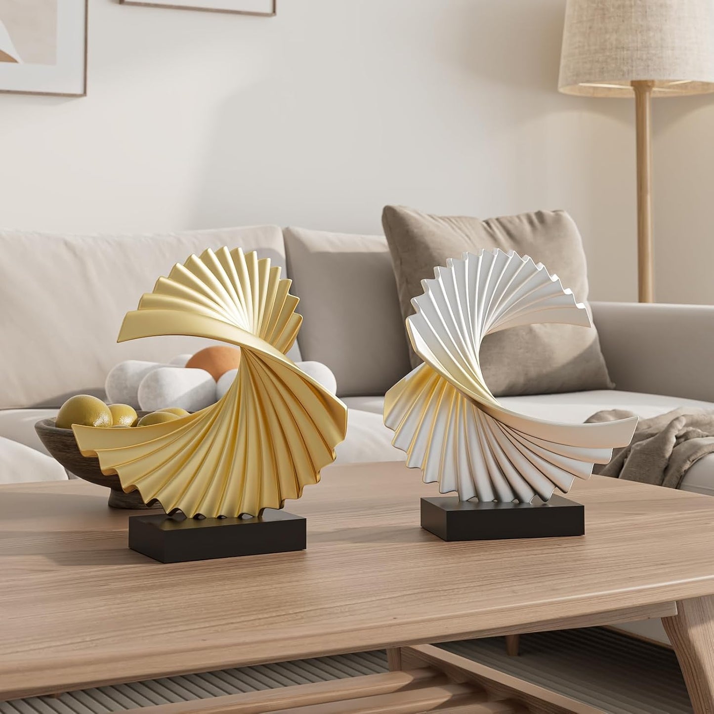 Modern Funky Abstract Statue / Silver / Wave Statue