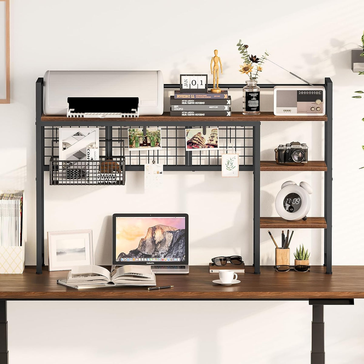 Snughome Desk Shelf, 44.9" Desktop Organizer Shelf, Desk Hutch for Computer Monitor, 4 Tier Desk Display Rack with